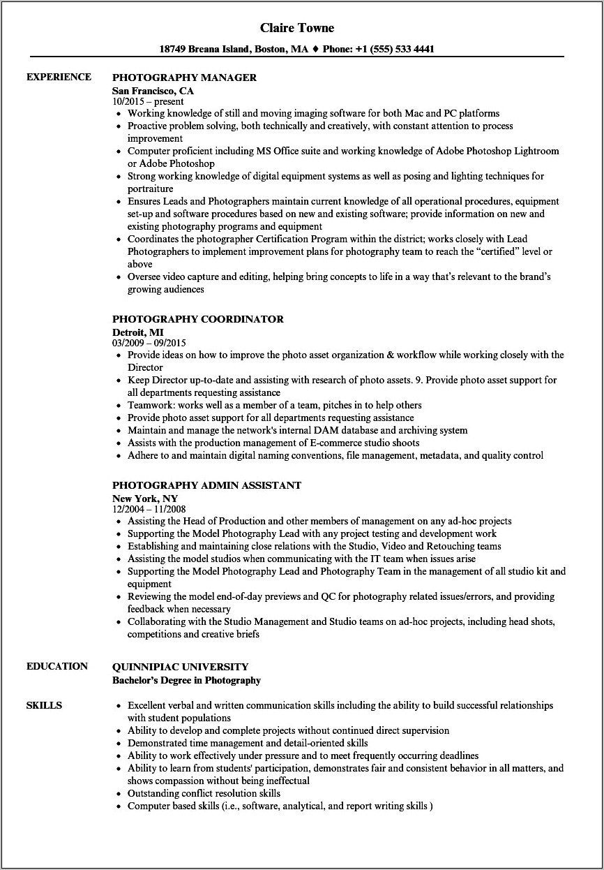 Director Of Photography Resume Examples