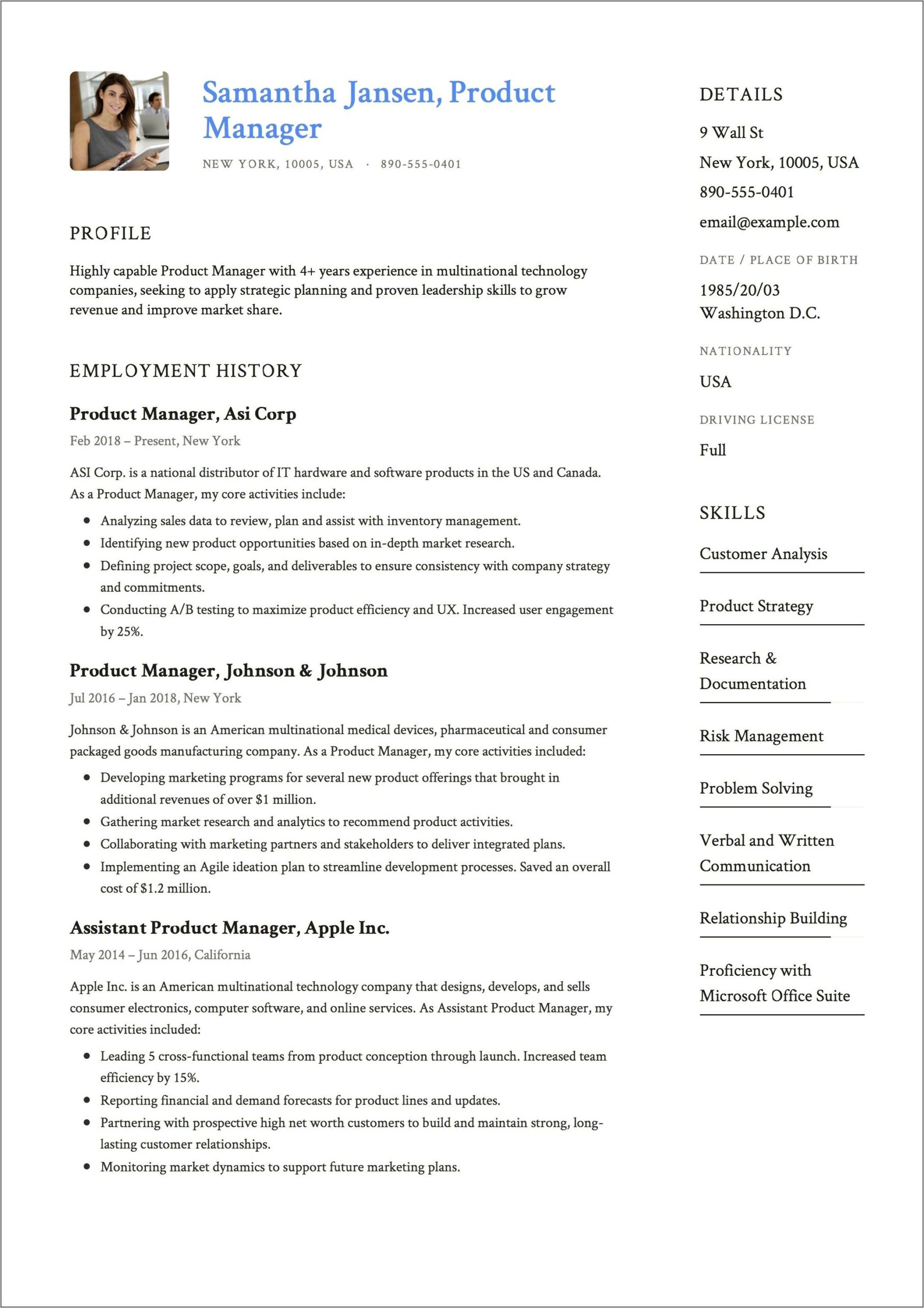 Director Of Product Resume Examples