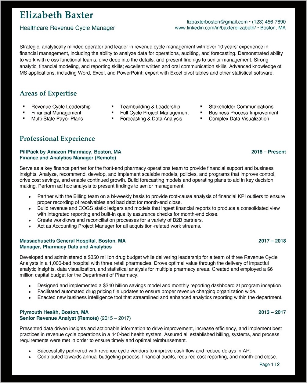 Director Of Revenue Cycle Management Resume