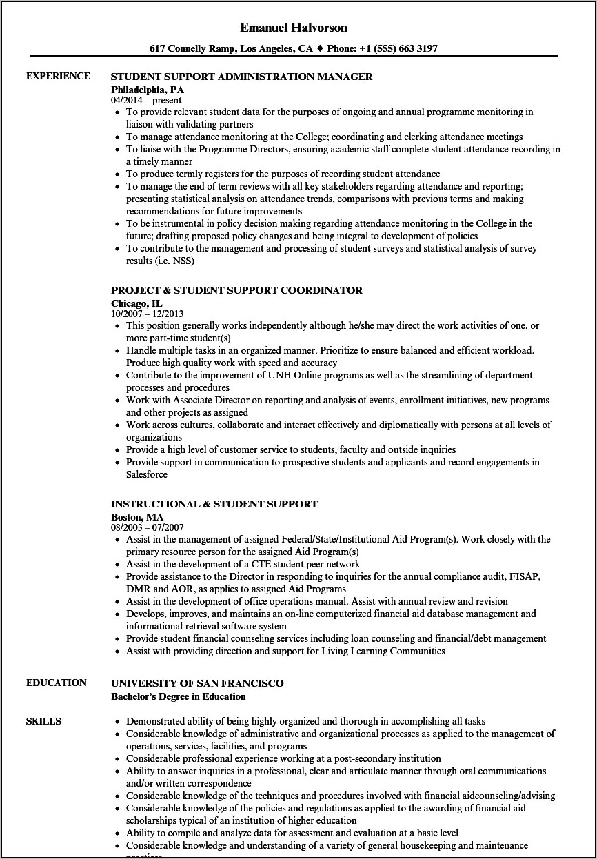 Director Of Student Affairs Resume Sample