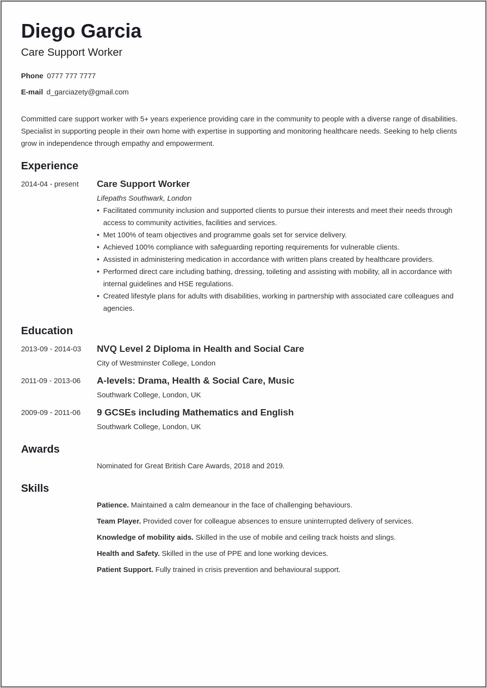 Disability Support Worker Resume Examples Australia
