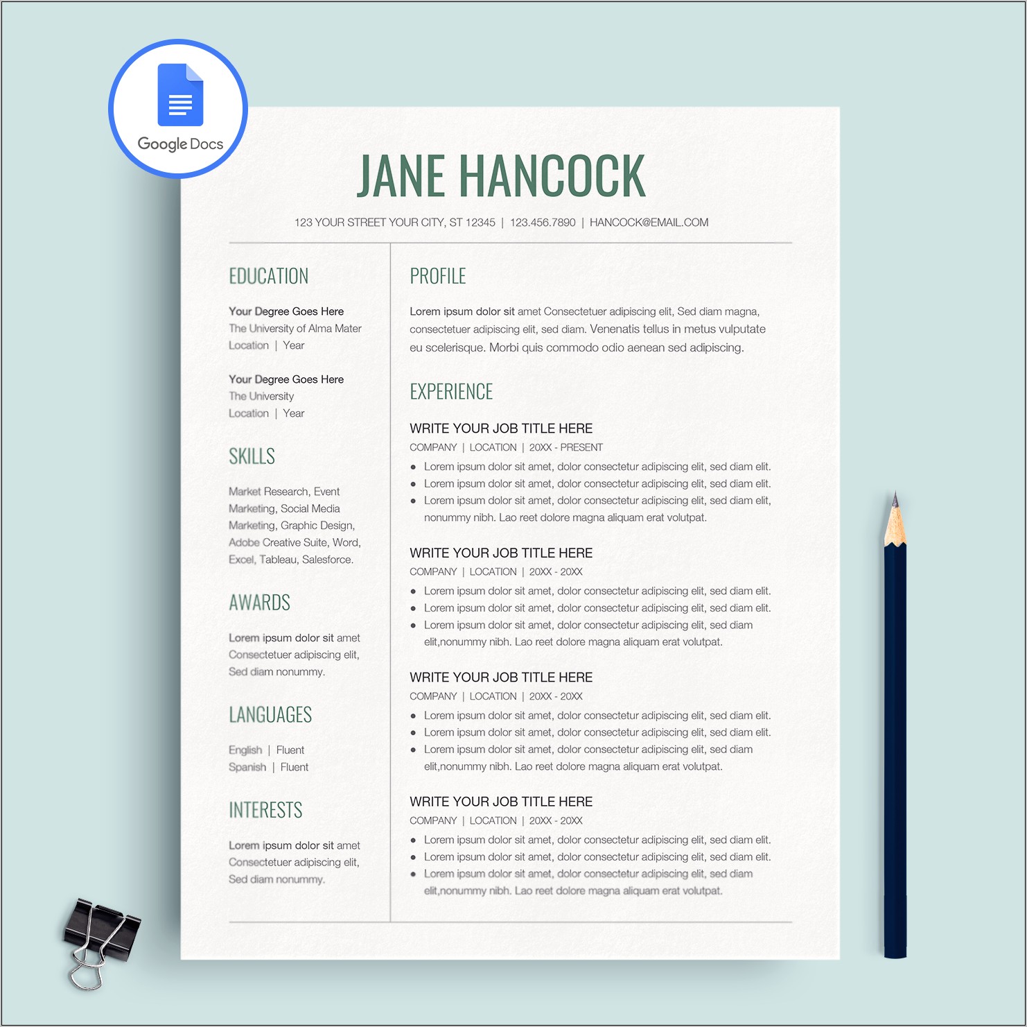 Docs Resume And Cover Letter Template