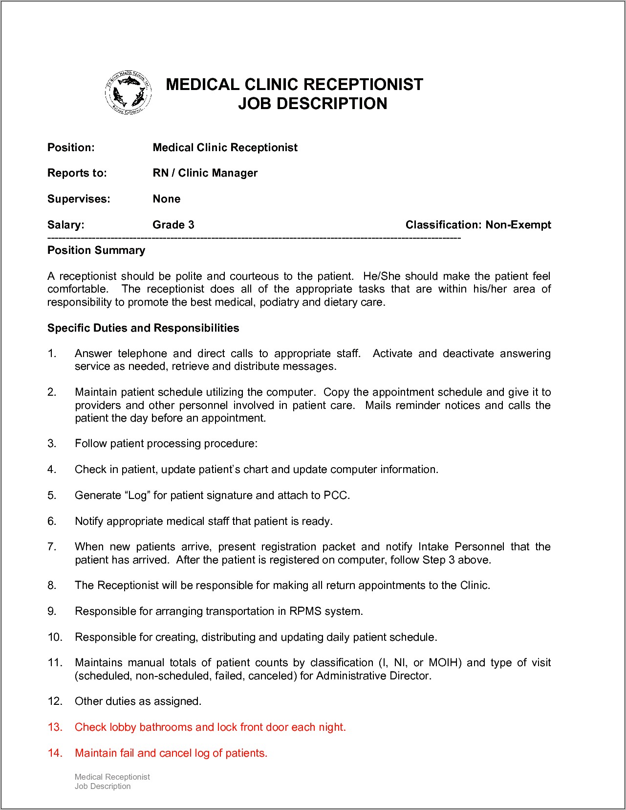 Doctor Office Receptionist Job Description Resume