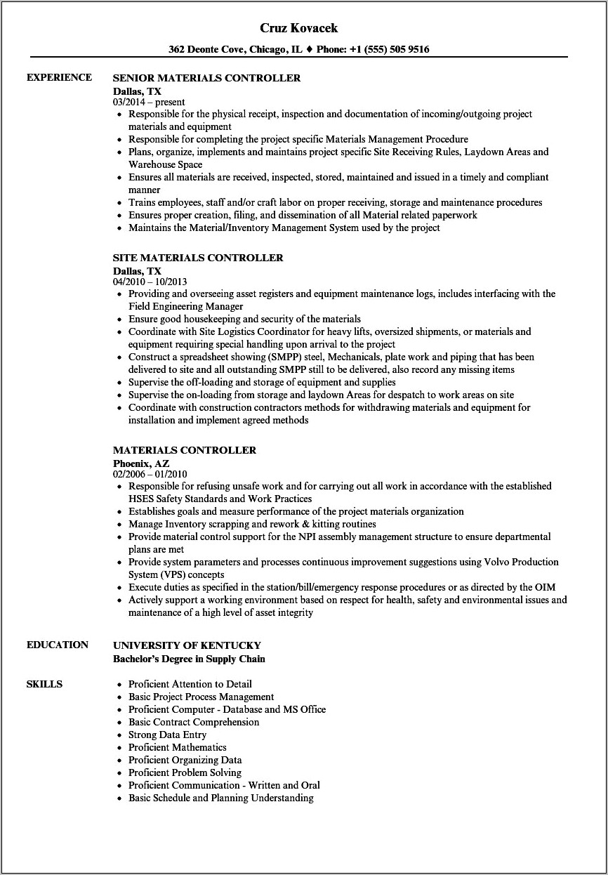 Document Controller Resume In Word Format
