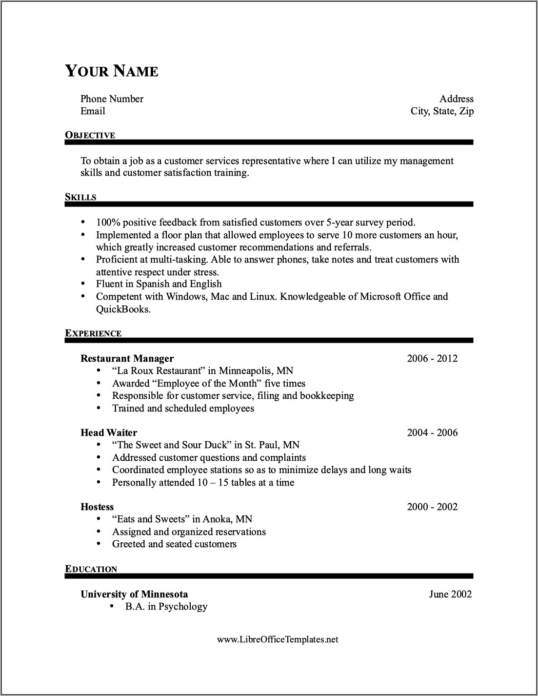 Does Openoffice Have A Resume Template