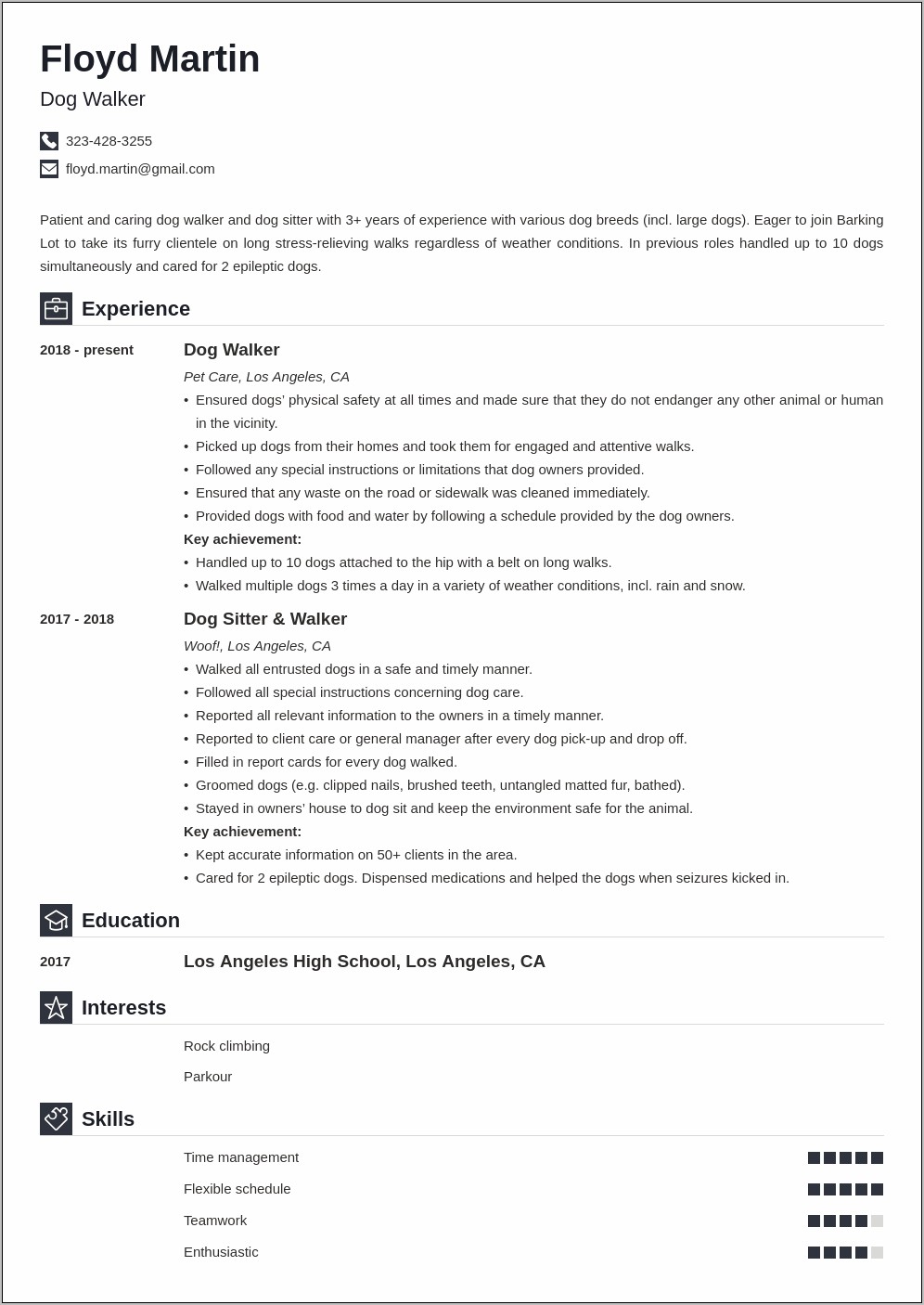 Dog Sitter Job Description For Resume