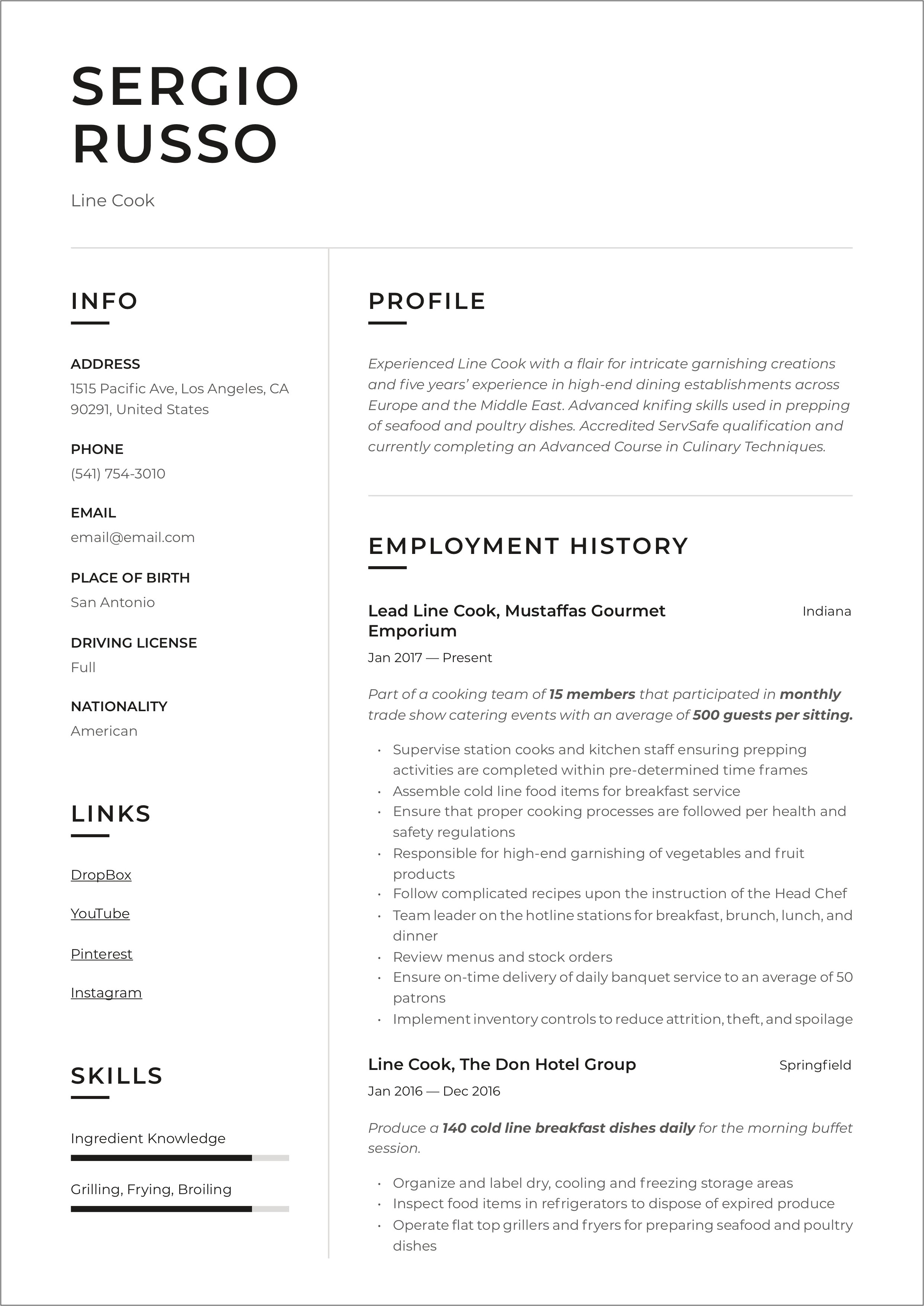 Doing Inventory In Job Resume For Line Cook