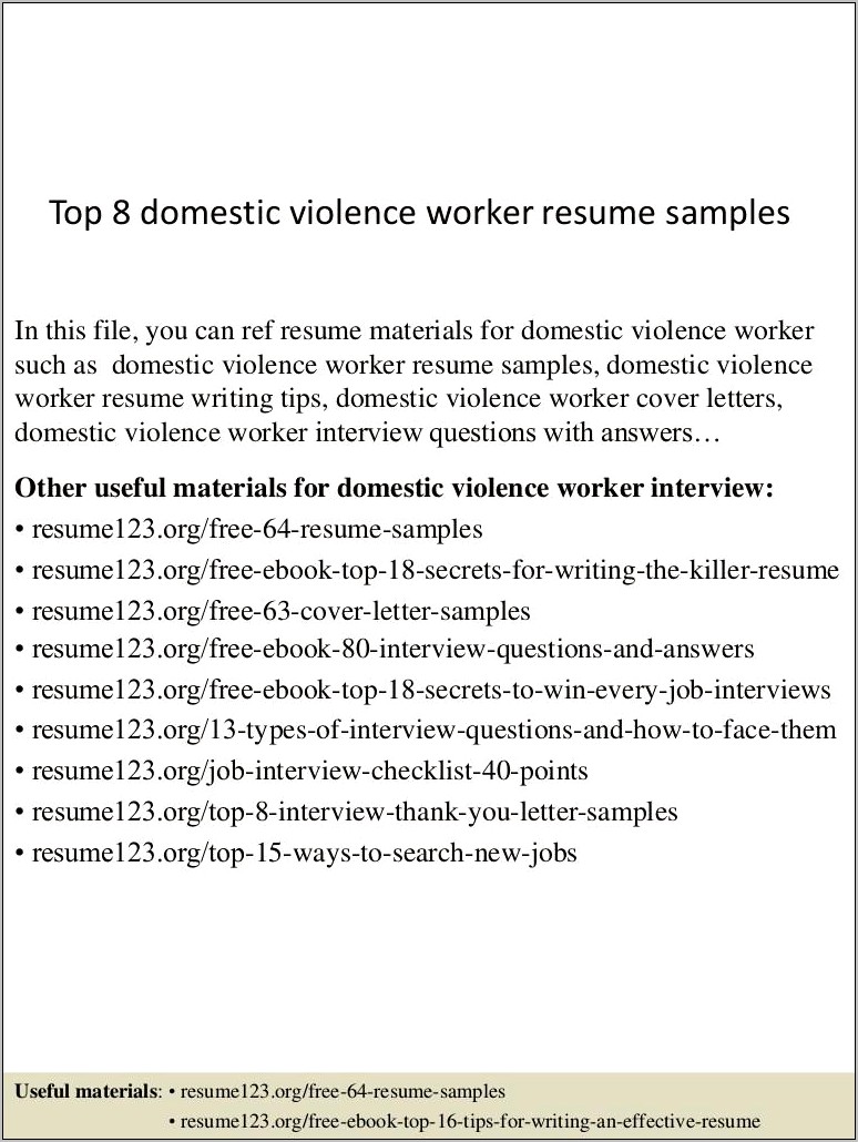 Domestic Violence Program Manager Sample Resume