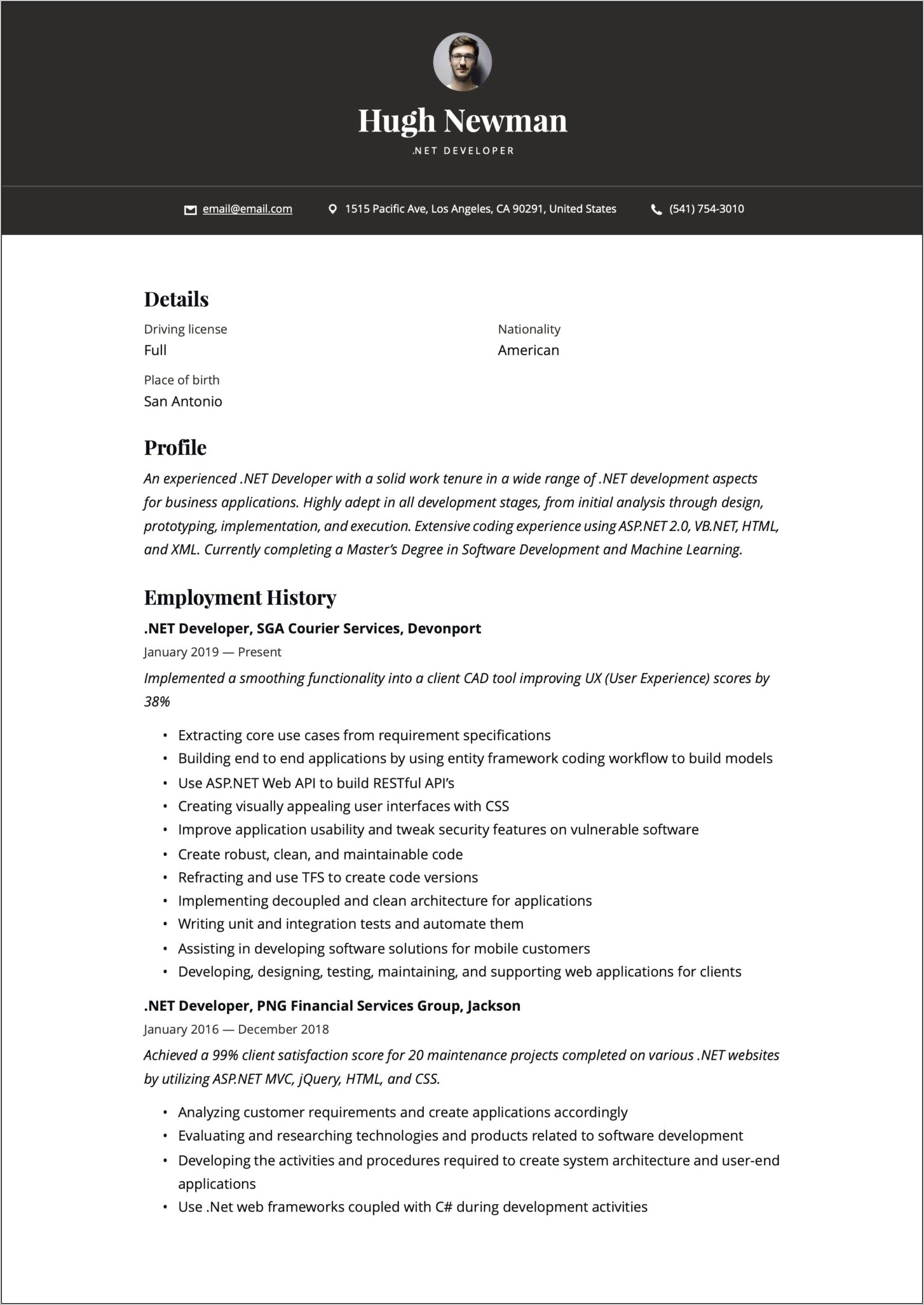 Dot Net Developer Resume For Experience