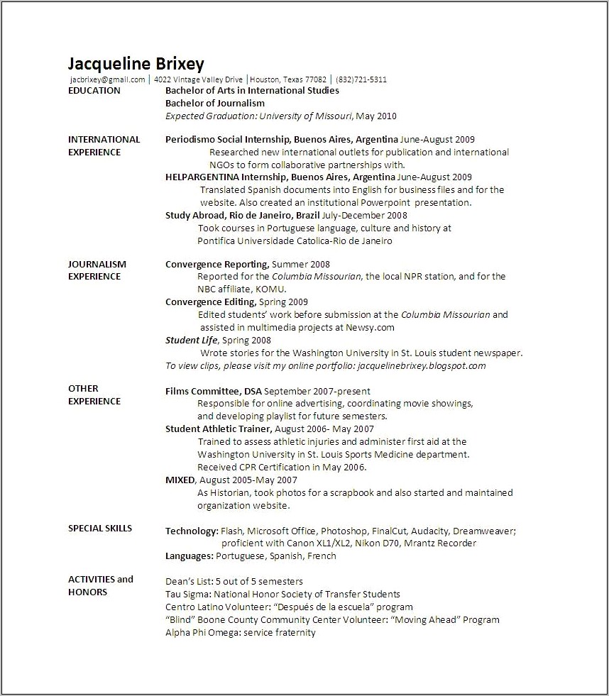 Double Major Business Managment And Marketing Resume