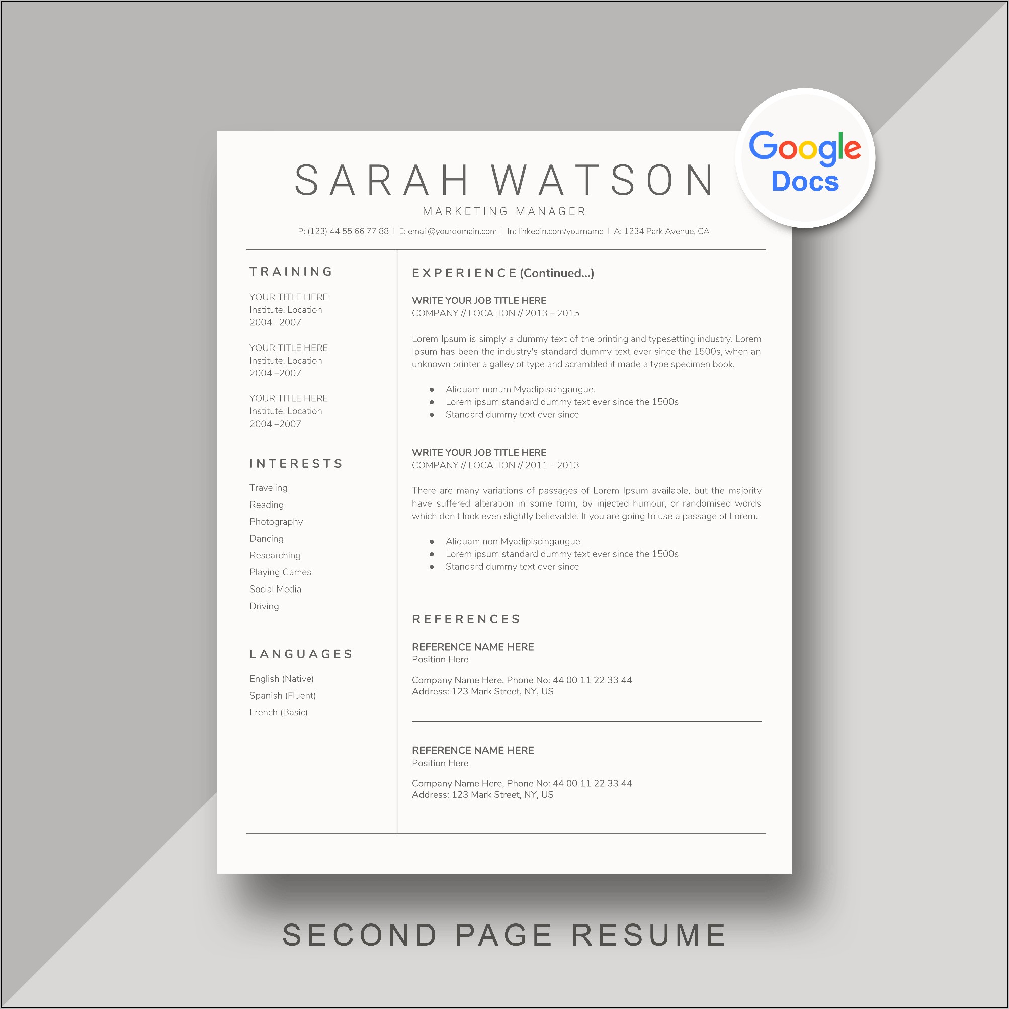 Download Free Resume Templates Google Docs