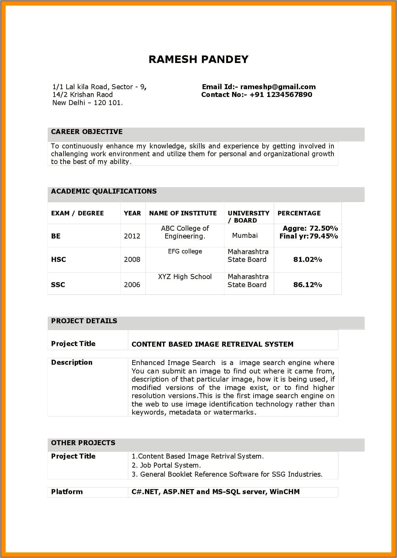 Download Resume Format In Word For Freshers