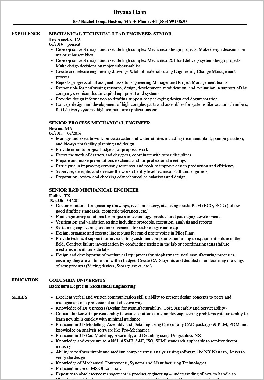 Download Resume Samples For Experienced Mechanical Engineers
