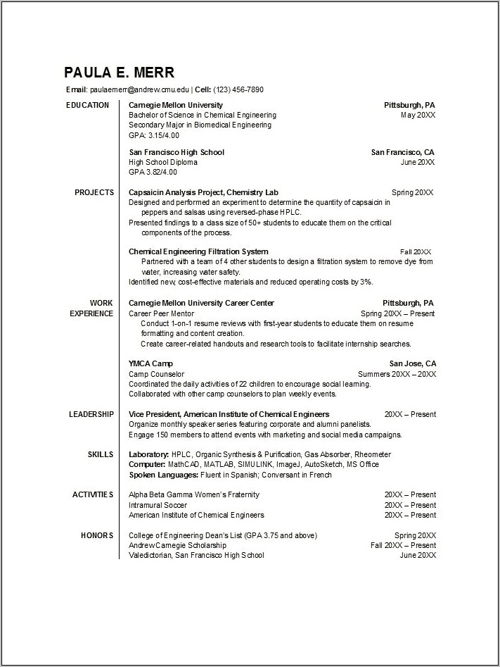 Download Resume Templates For College Students