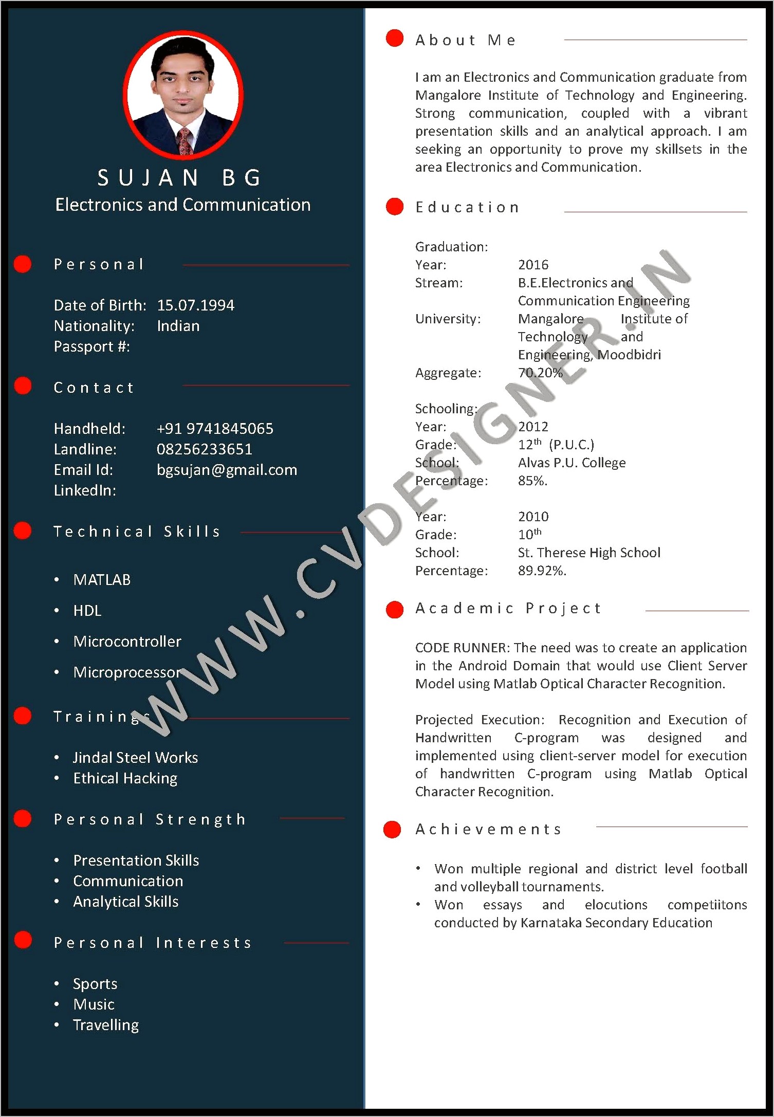 Download Sample Resumes For Cse Freshers