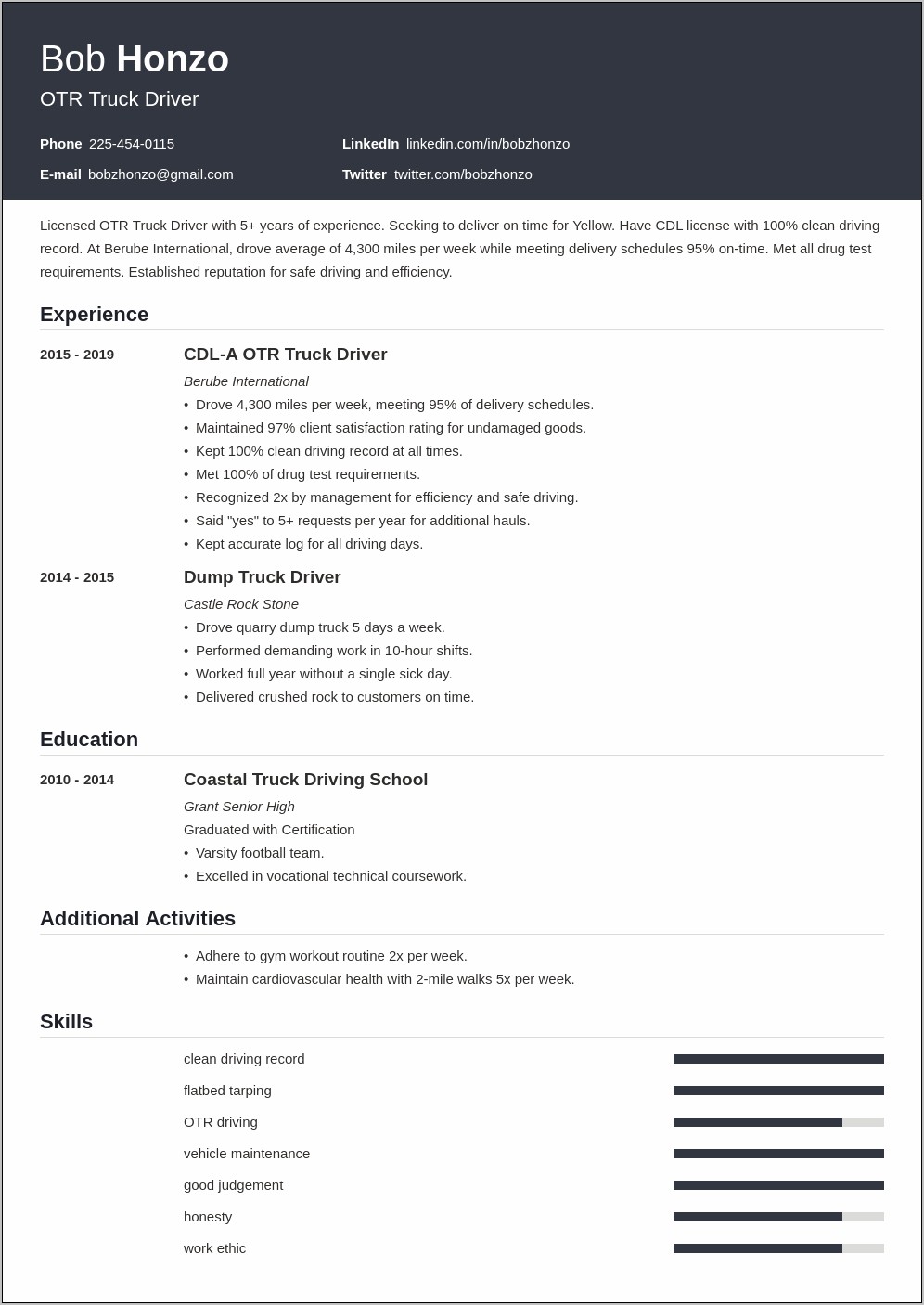 Driver Resume Sample In Word Format