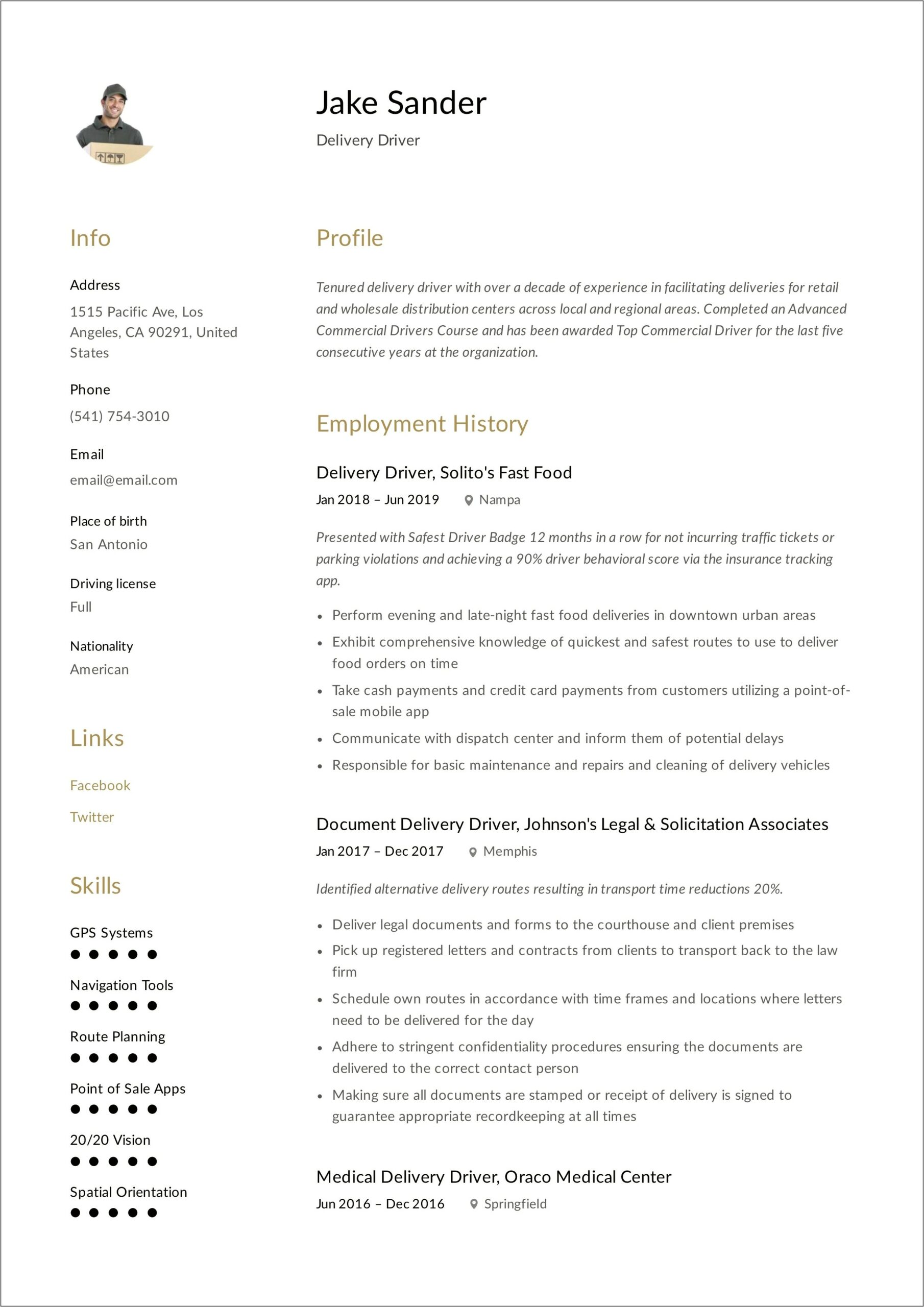 Drop And Hook Driver Resume Examples