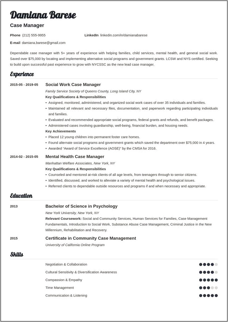 Drug And Alcohol Case Manager Resume