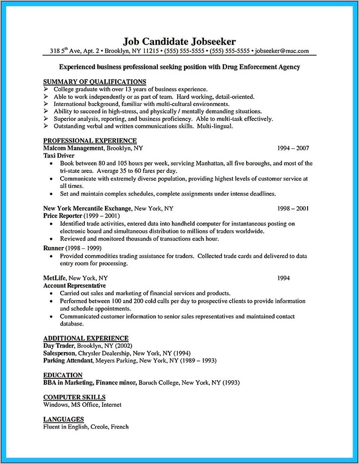Drug Enforcement Agency Sample Resume