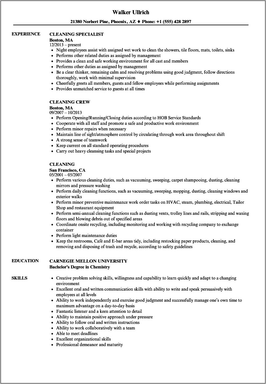 Dry Cleaning Job Description For Resume