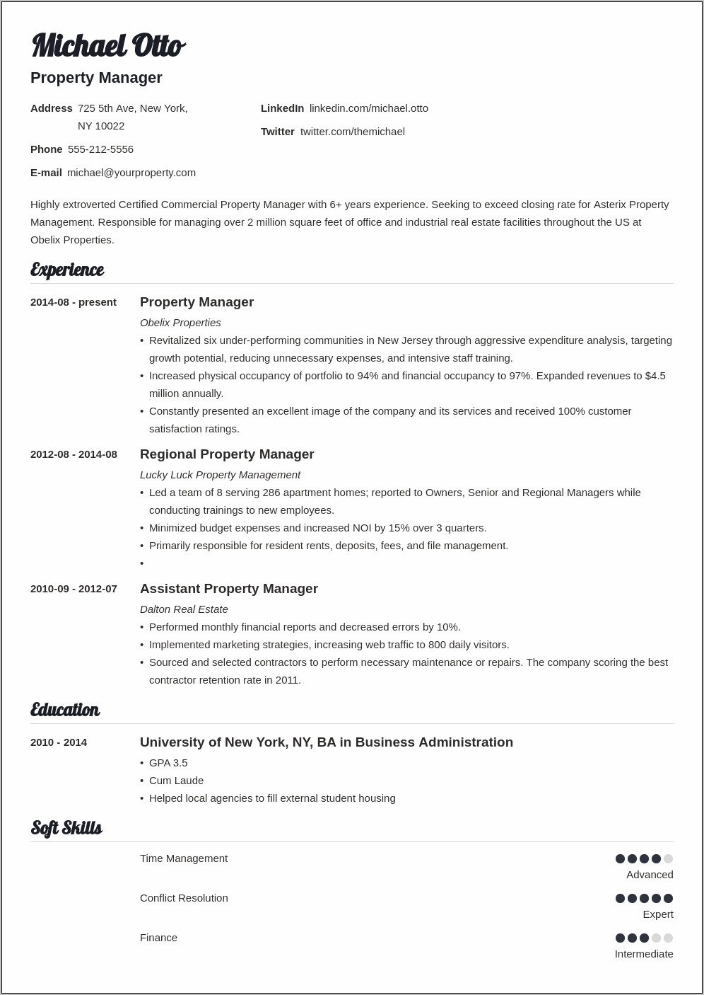 Duties Of A Property Manager Resume