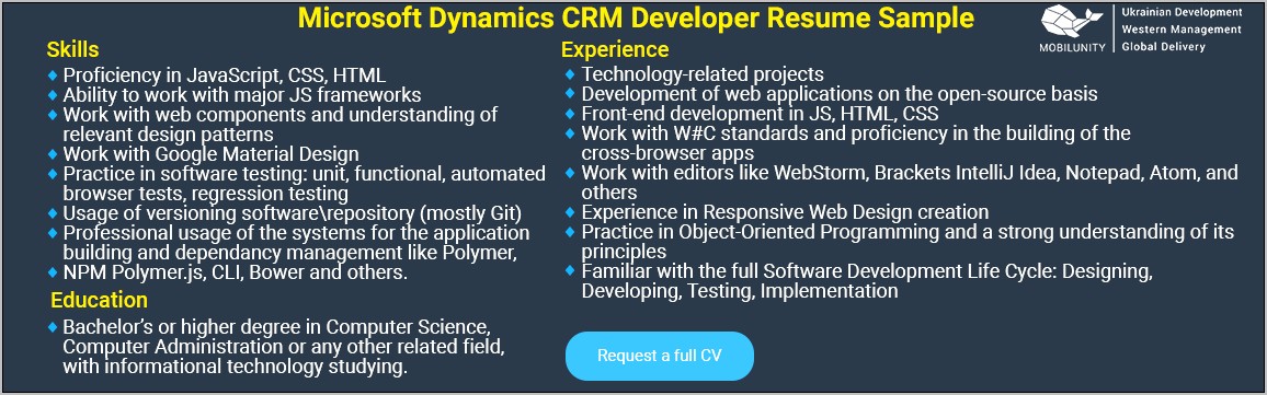 Dynamics Crm Constlunat Responsibilites Sample Resume