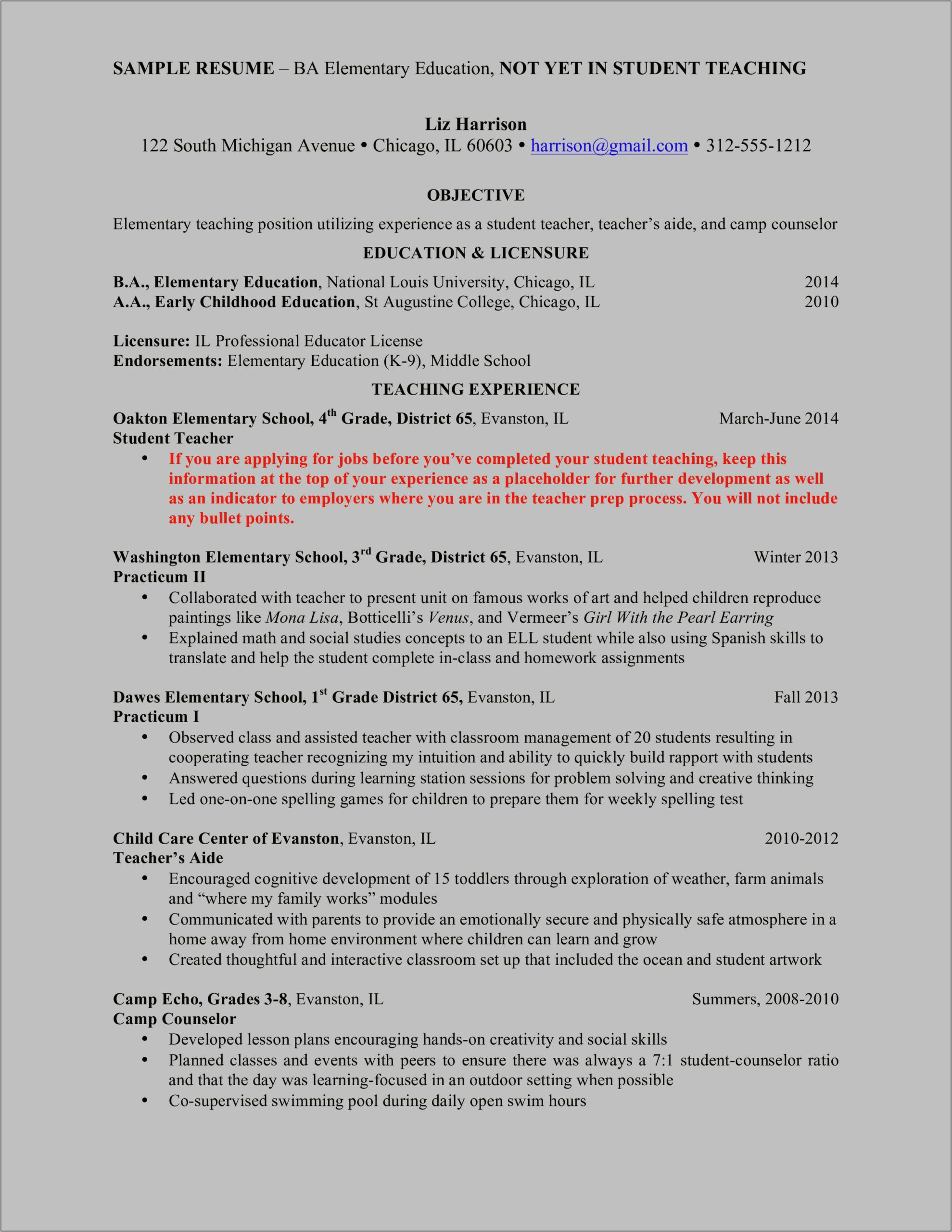 Early Childhood Education Objective For Resume