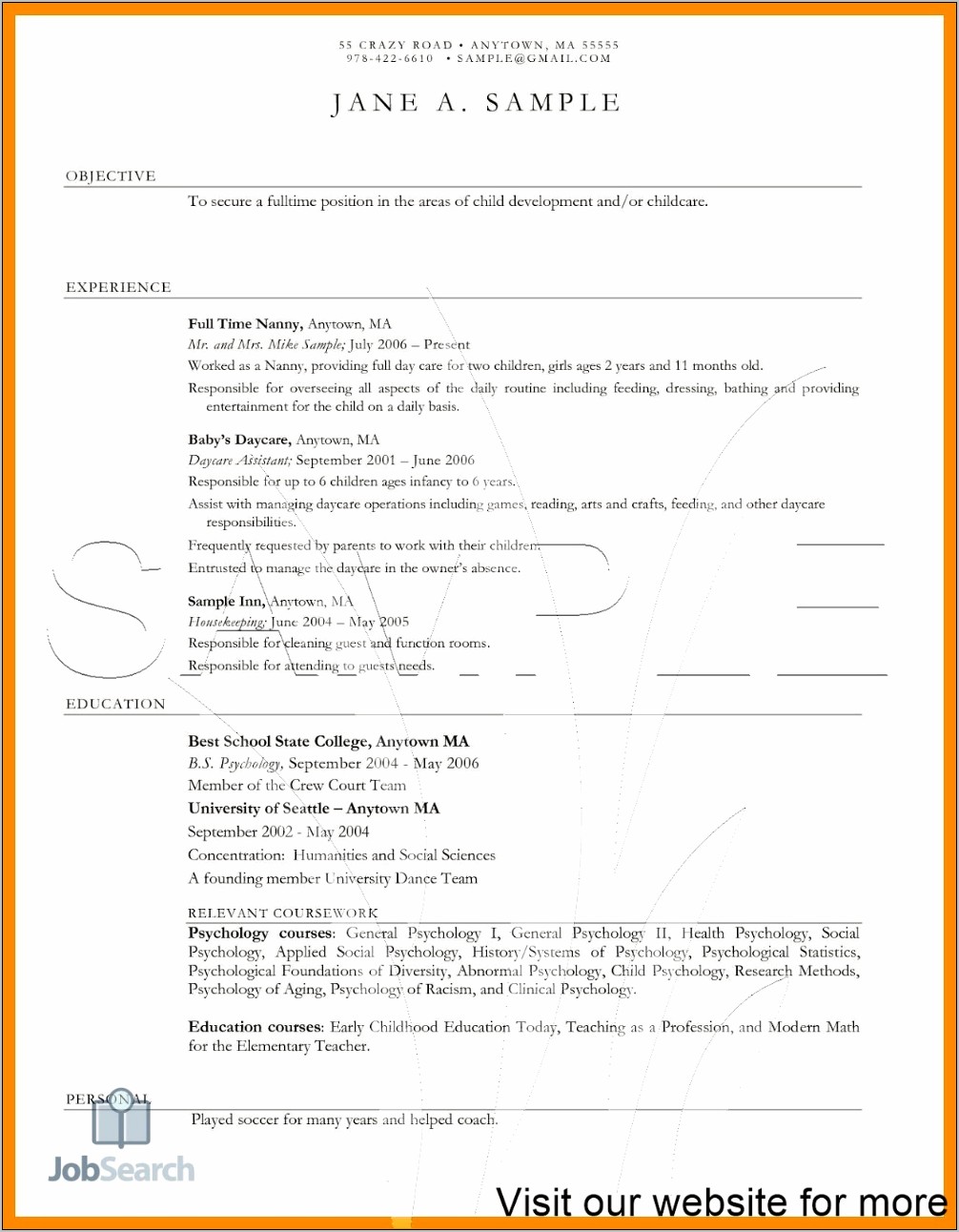 Early Childhood Education Objectives For Resume