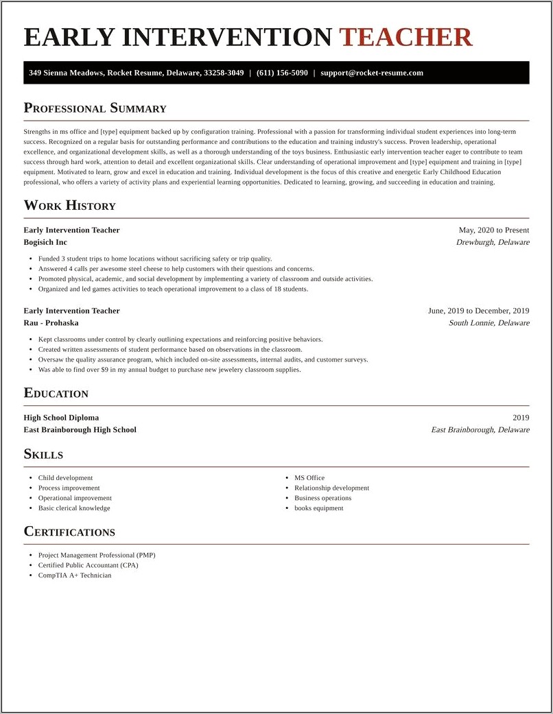 Early Intervention Specialist Resume Examples