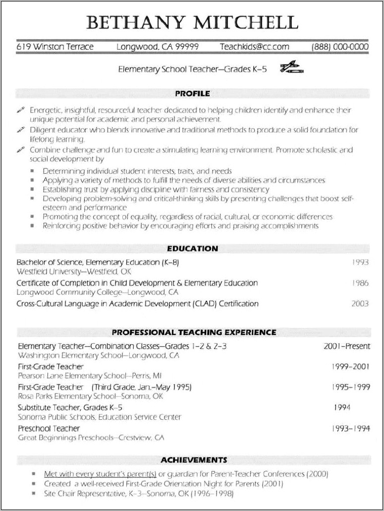 Educatinon Resume Examples After Student Teaching