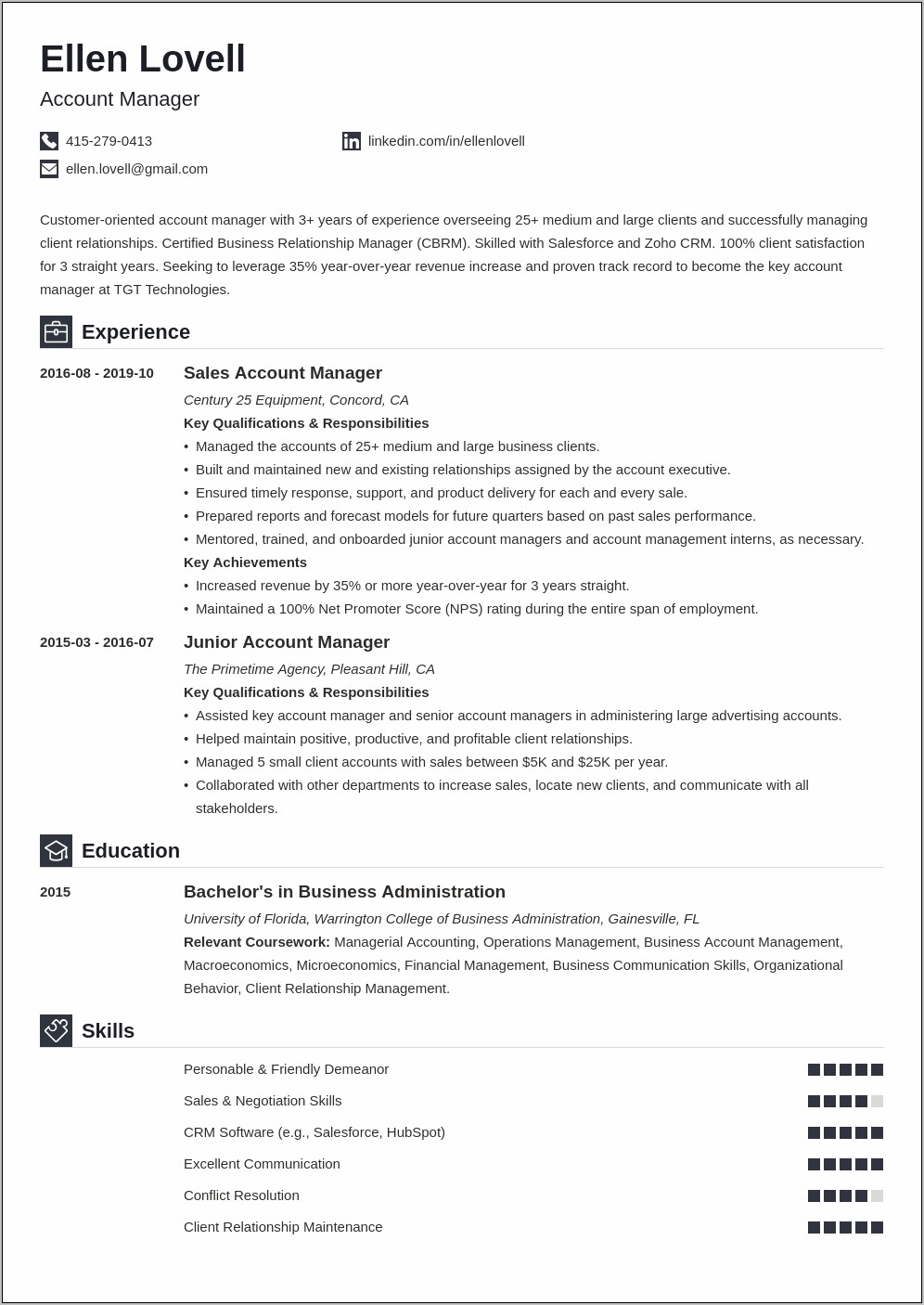 Education Account Manager Resume State Contract