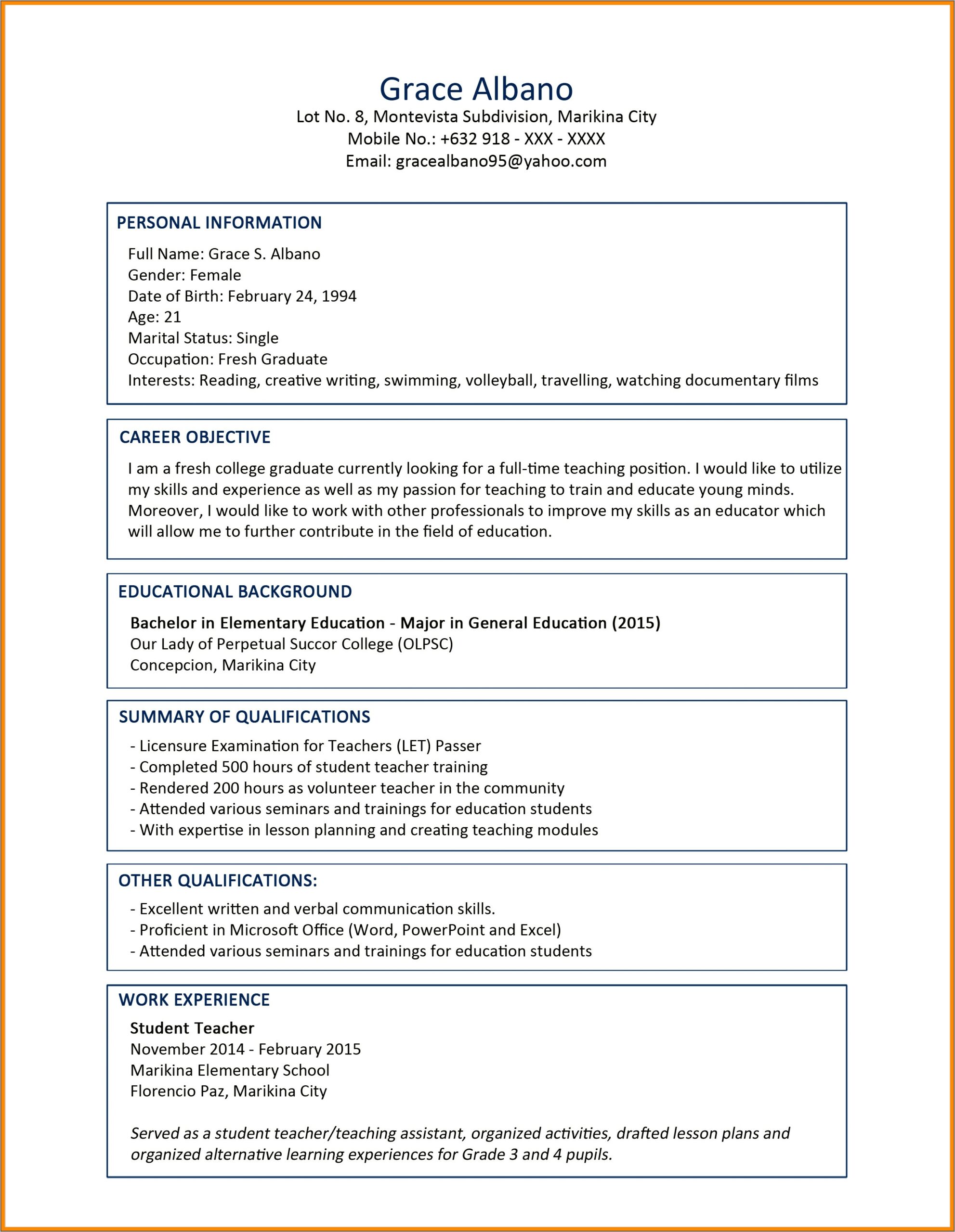 Education For Lack Of Experience On Resume