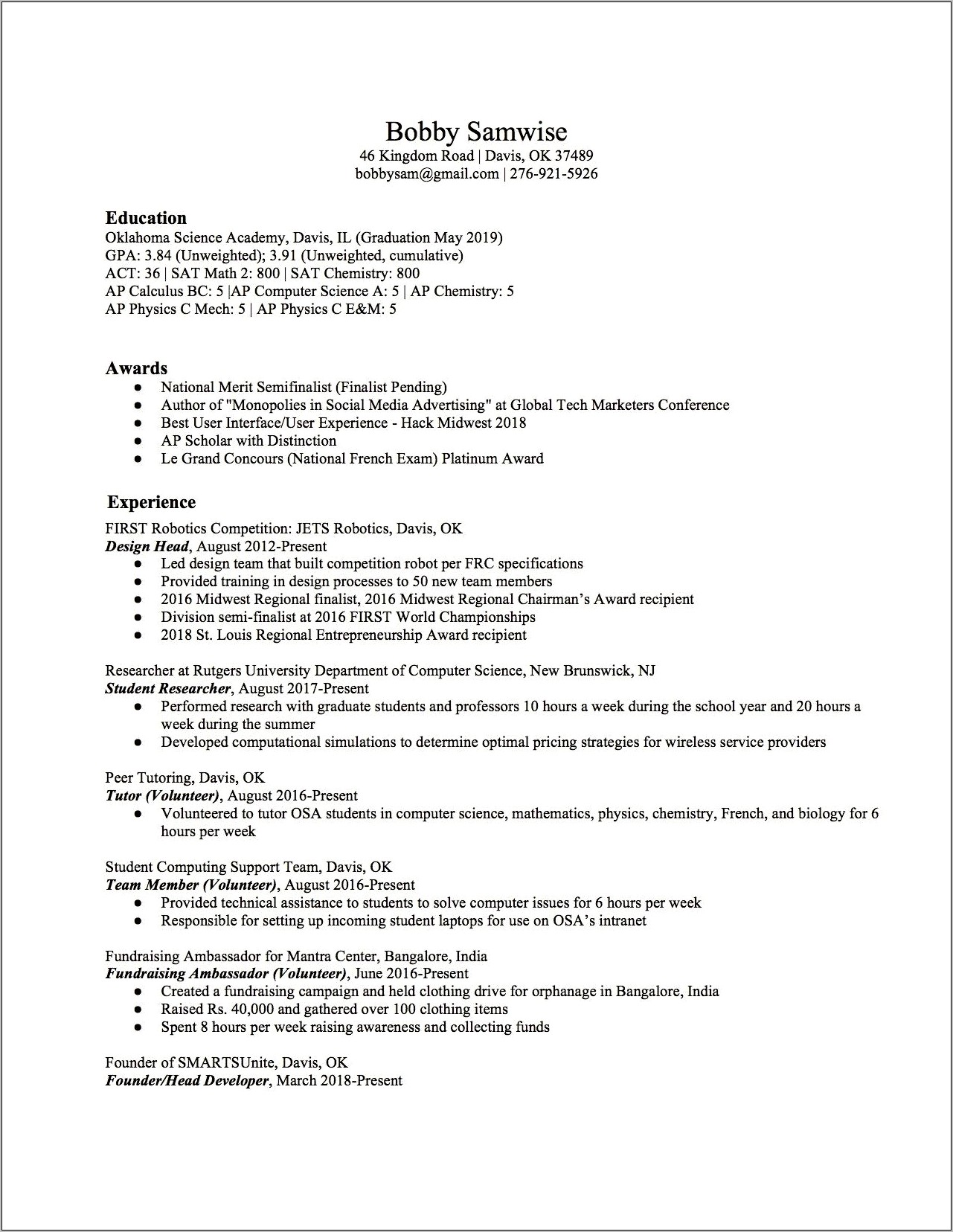 Education Section Of A Graduate School Resume