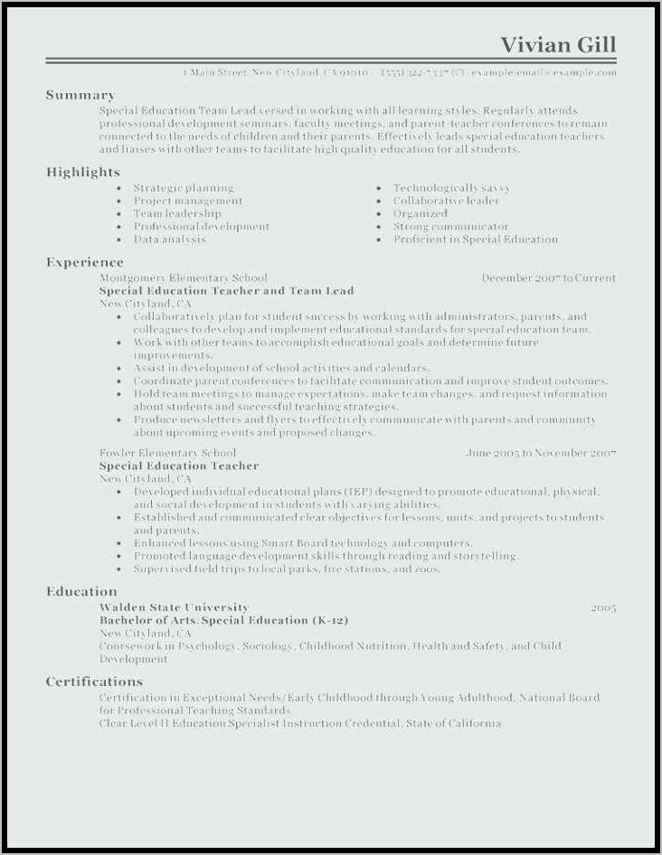 Educational Leadership Resume Samples Without Experience