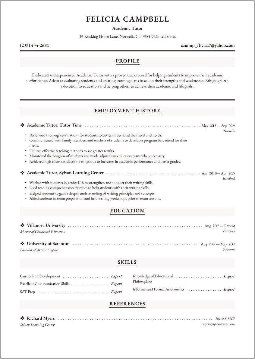 Educational Skills And Abilities Listed On Resume