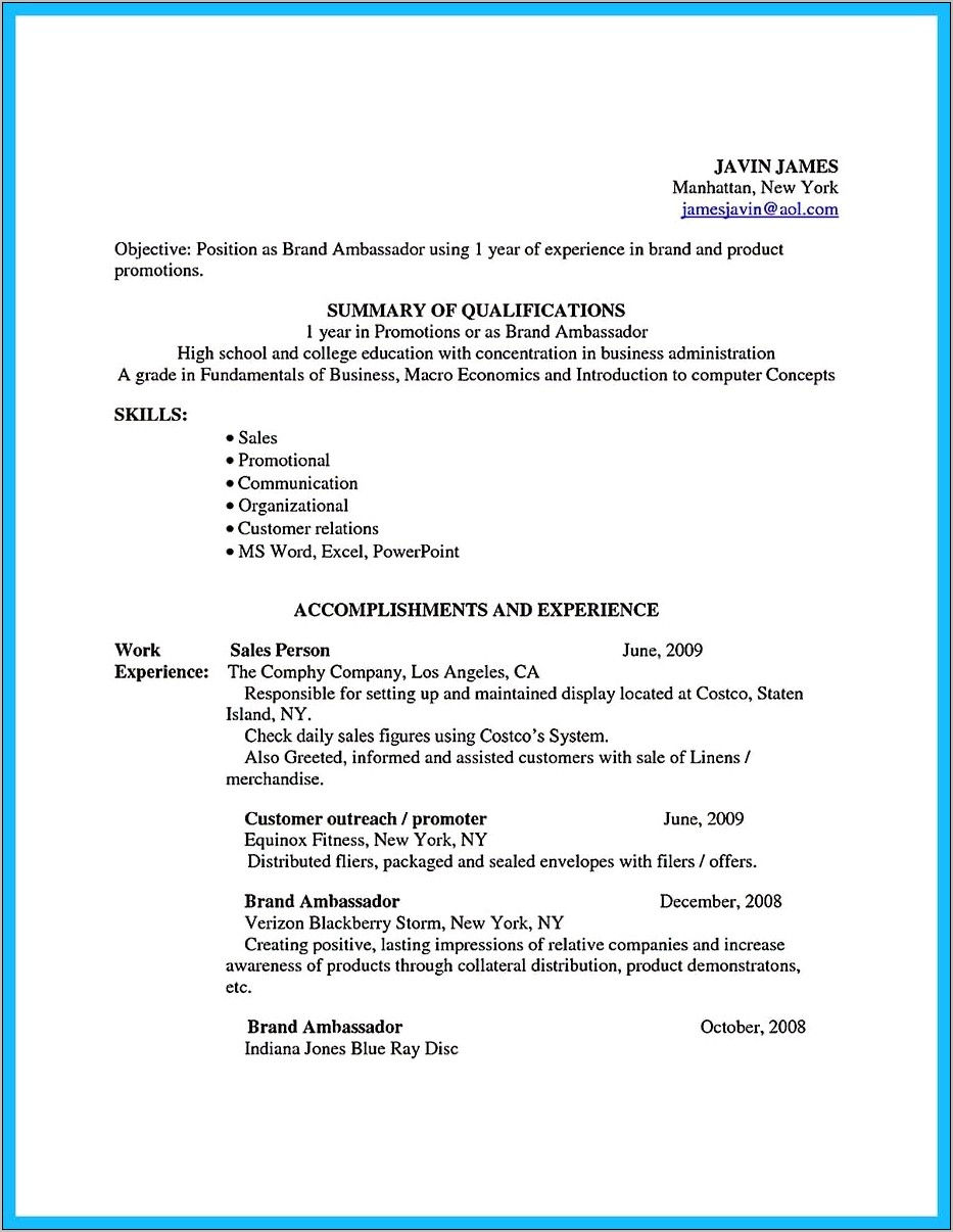 Effective Resume Objective For Student Ambassador