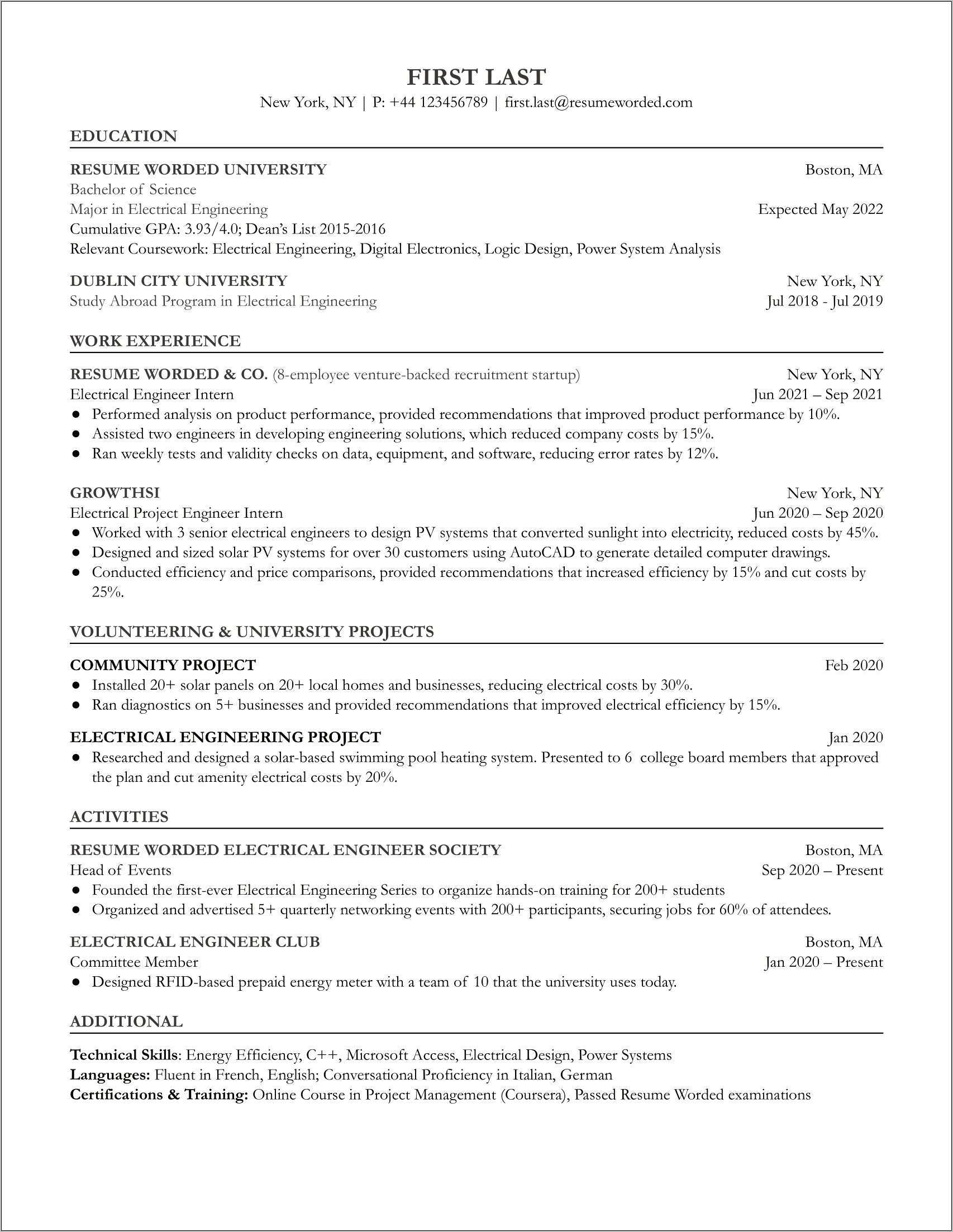 Electrical And Computer Engineering Resume Examples