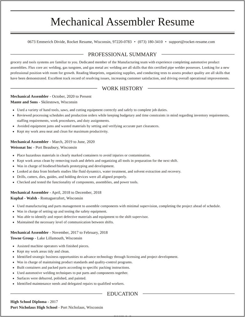 Electrical Assembler Job Description For Resume
