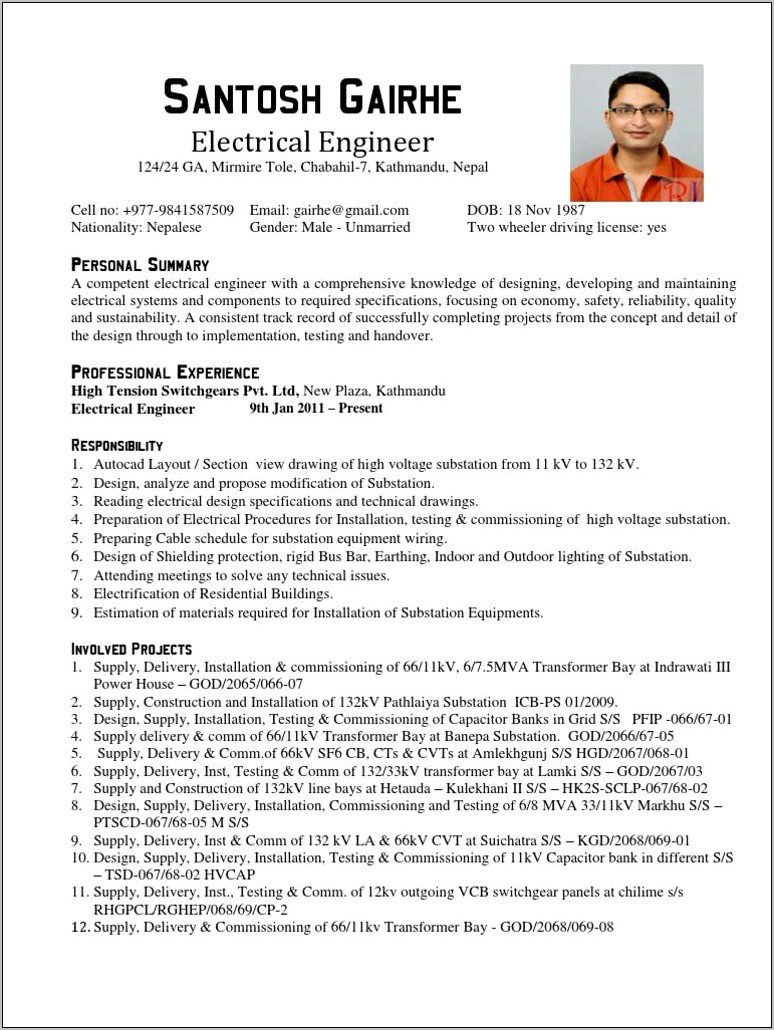 Electrical Engineer Resume Format In Word Download