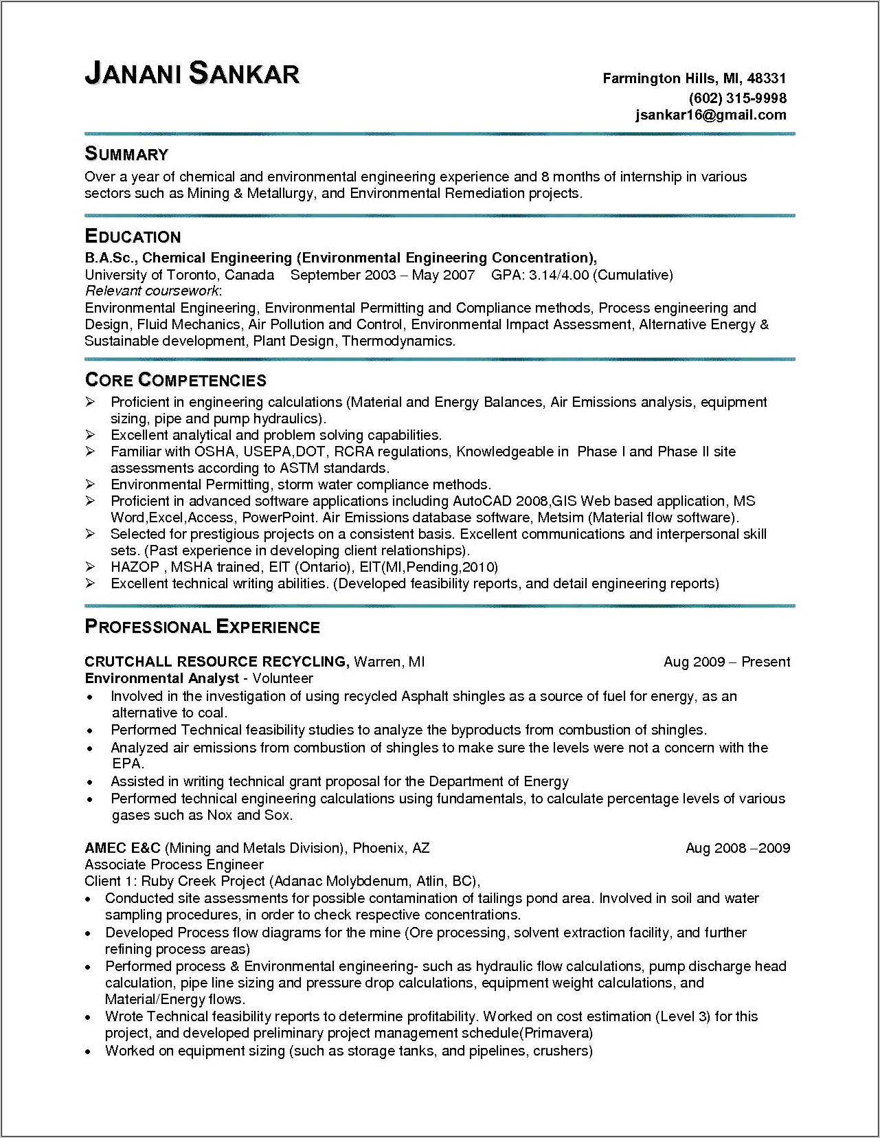 Electrical Engineering Objective Entry Level Resume