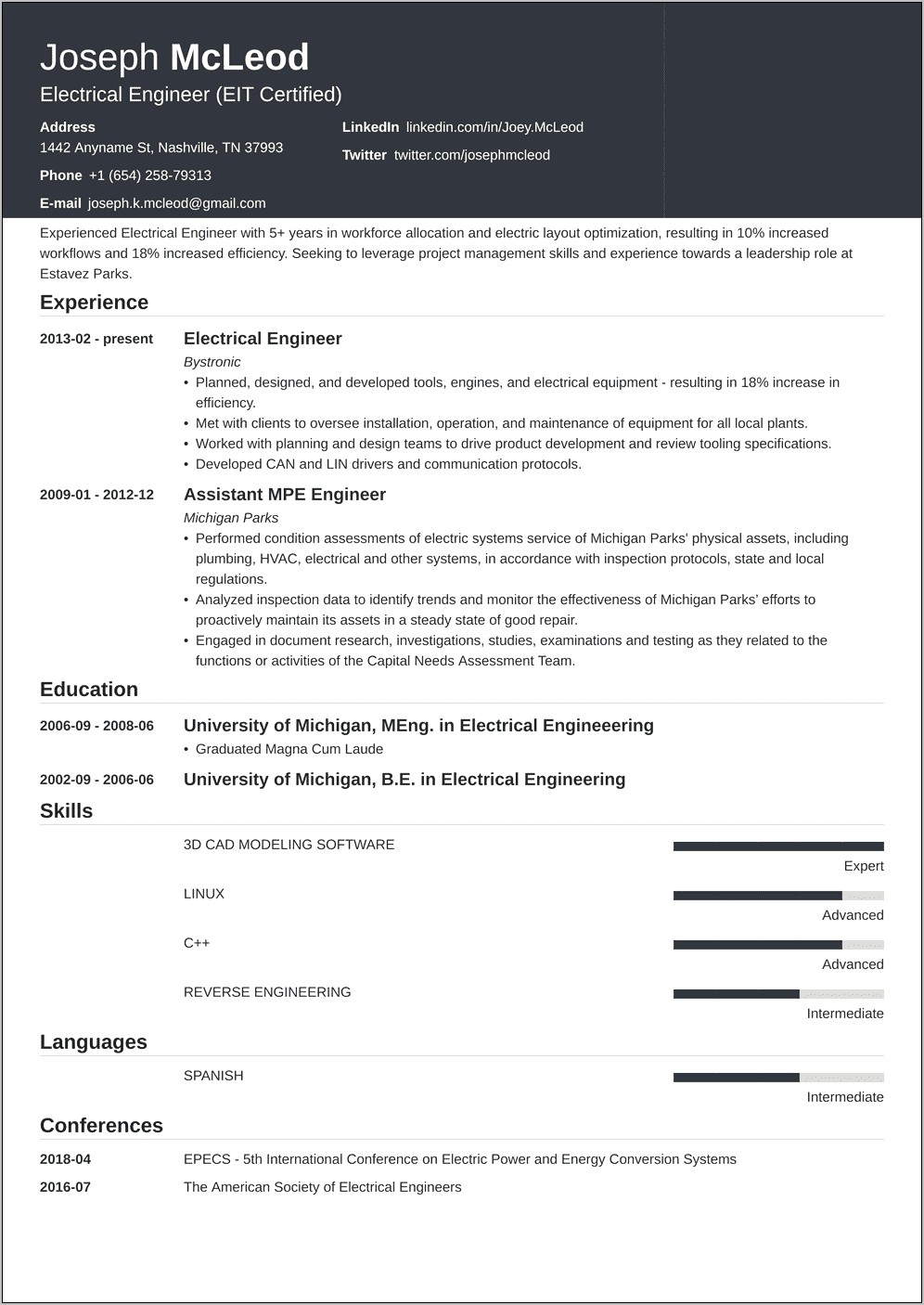 Electrical Site Engineer Experience Resume Format