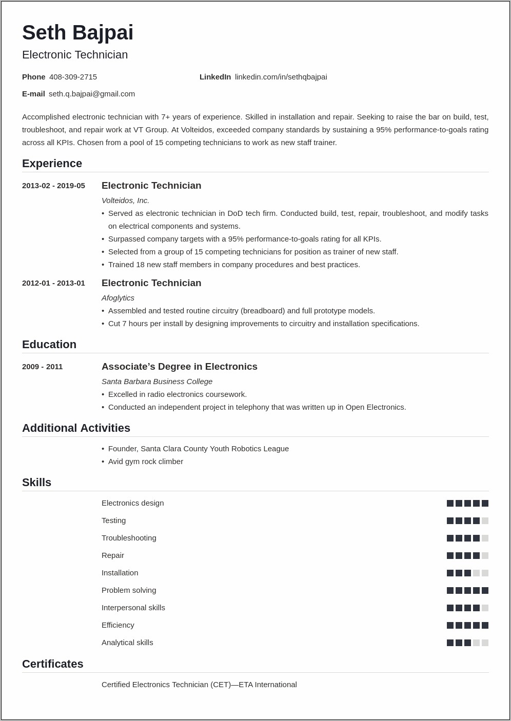 Electrical Technician Job Description For Resume