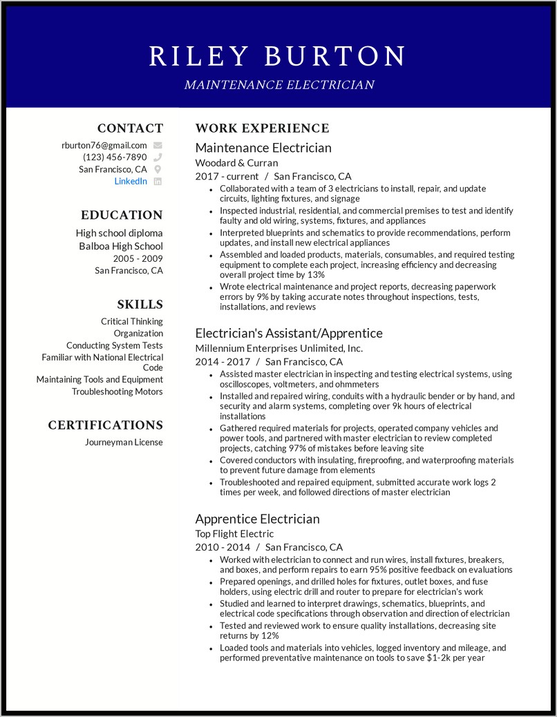 Electrician Resume Sample & Complete Guide 20+ Examples Uptowork