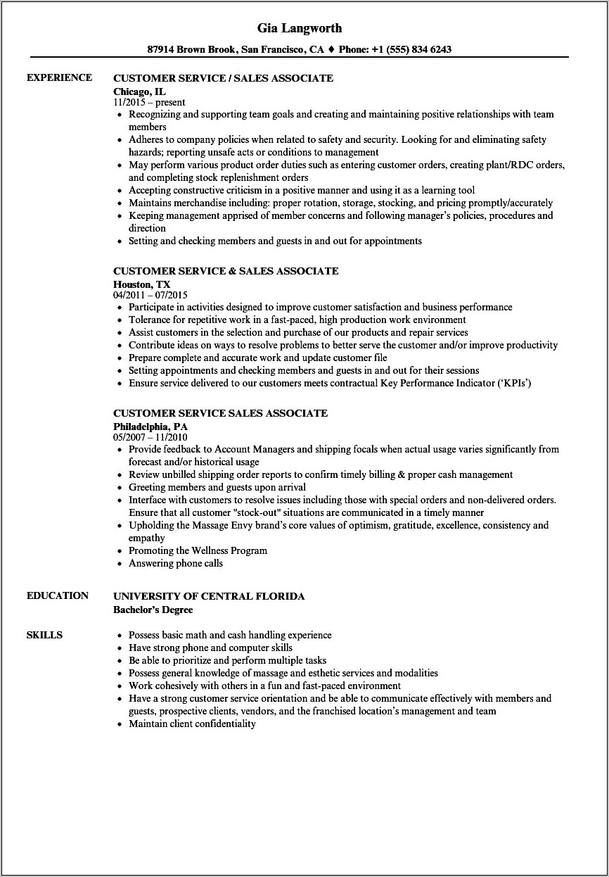 Electronics Sales Associate Job Description For Resume
