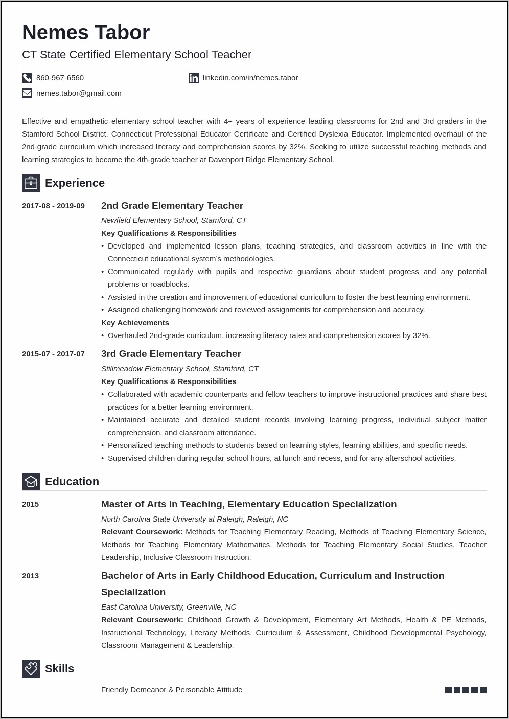 Elementary School Course Of Study For Resume