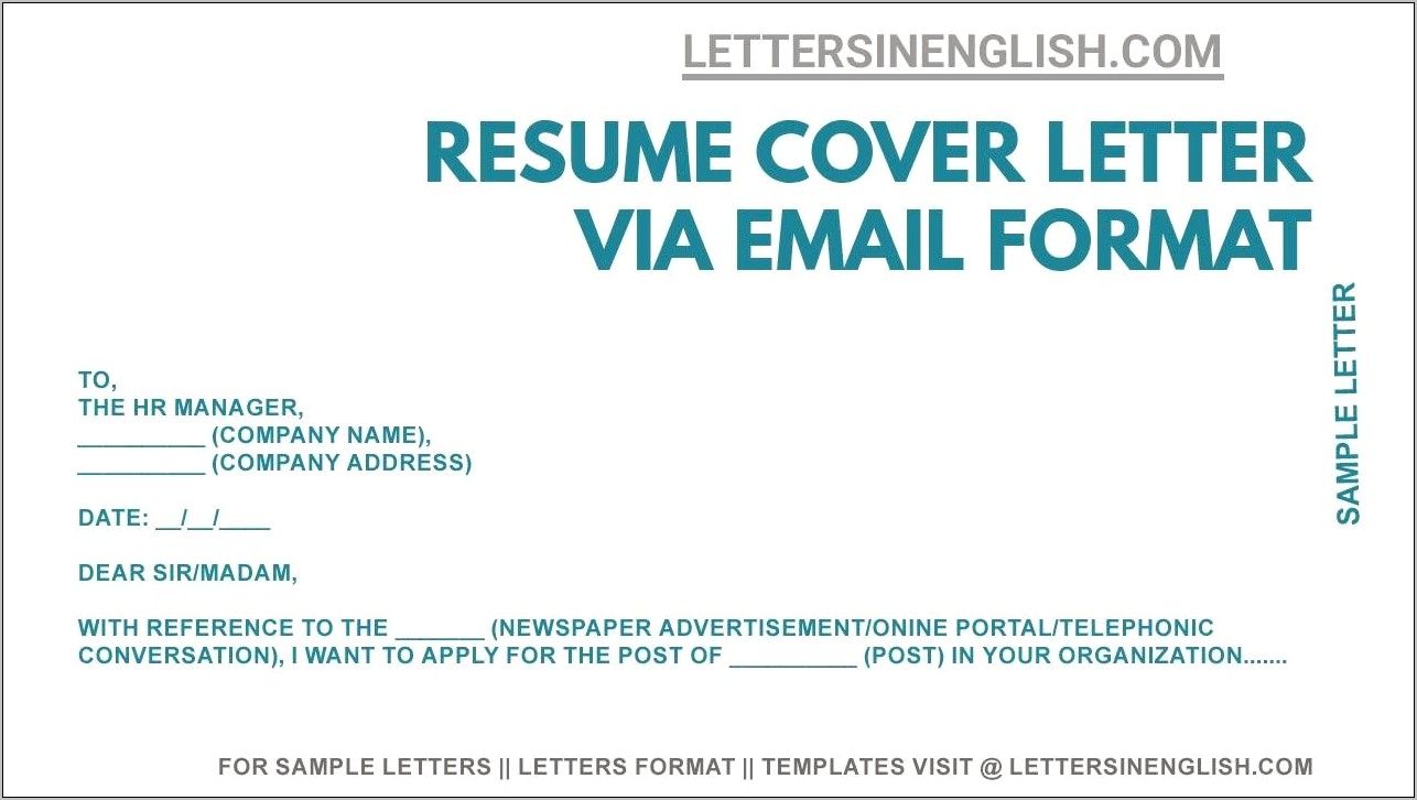 Email Accompanying Cover Letter And Resume