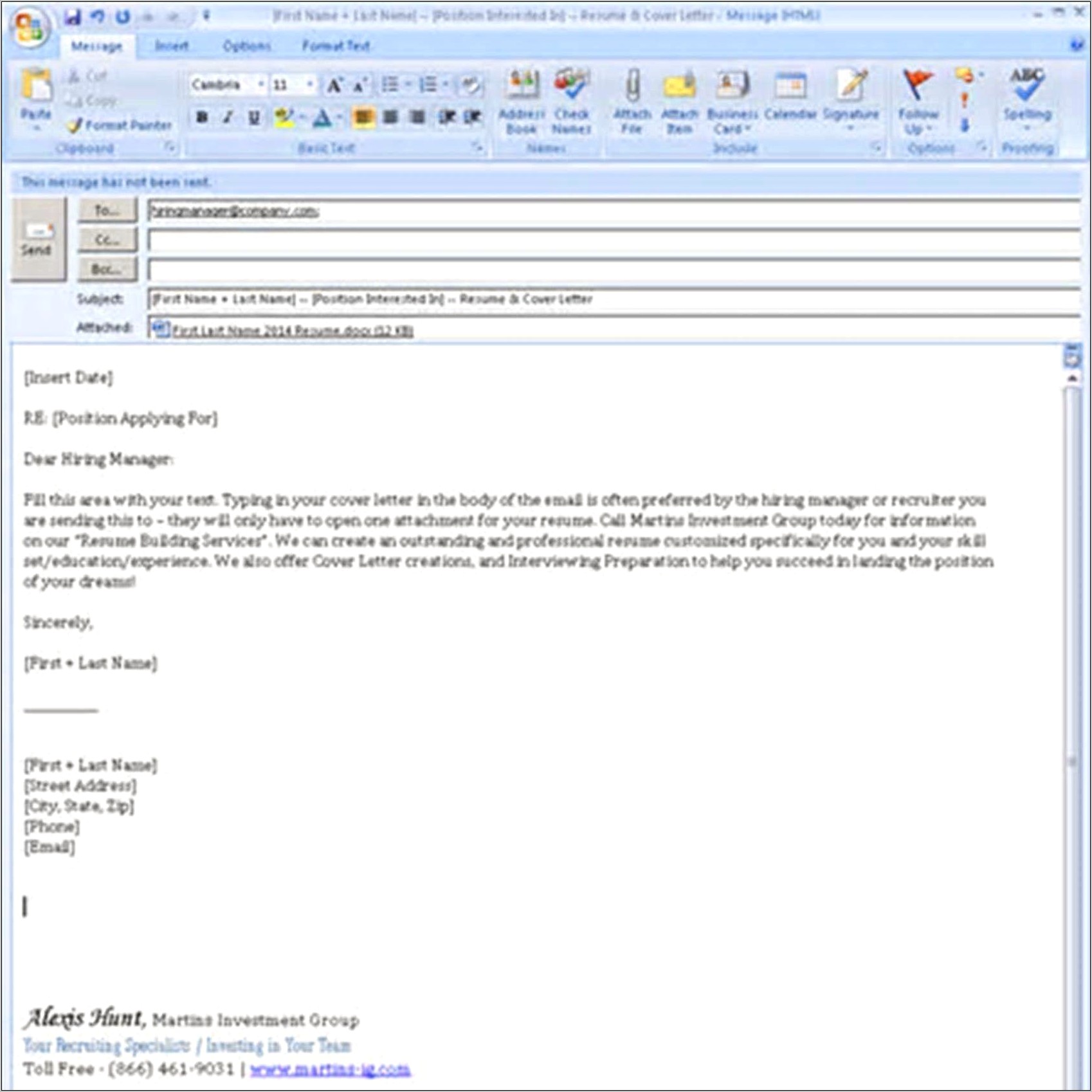 Email Cover Letter And Resume Email Text