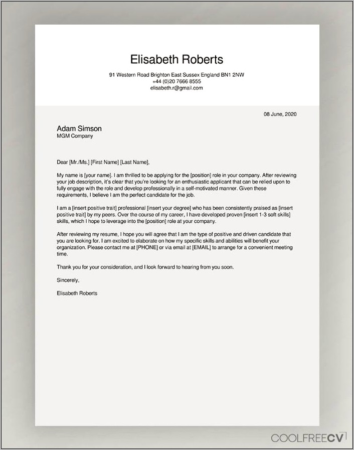 Email Cover Letter For Resume Format