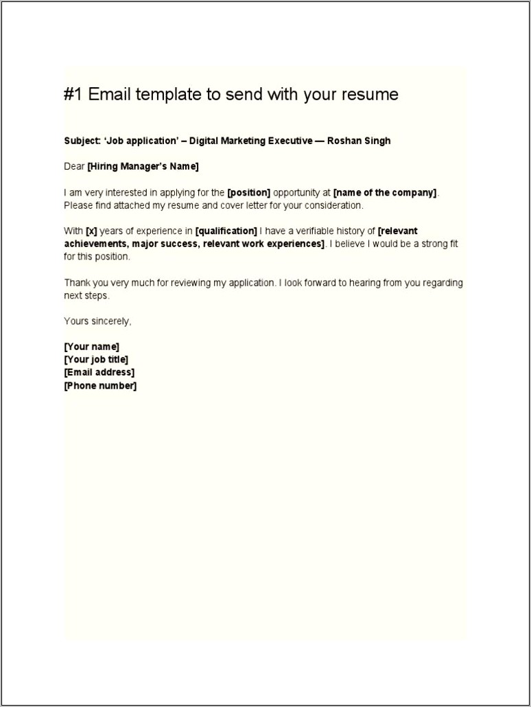Email Template For Sending Out Resume