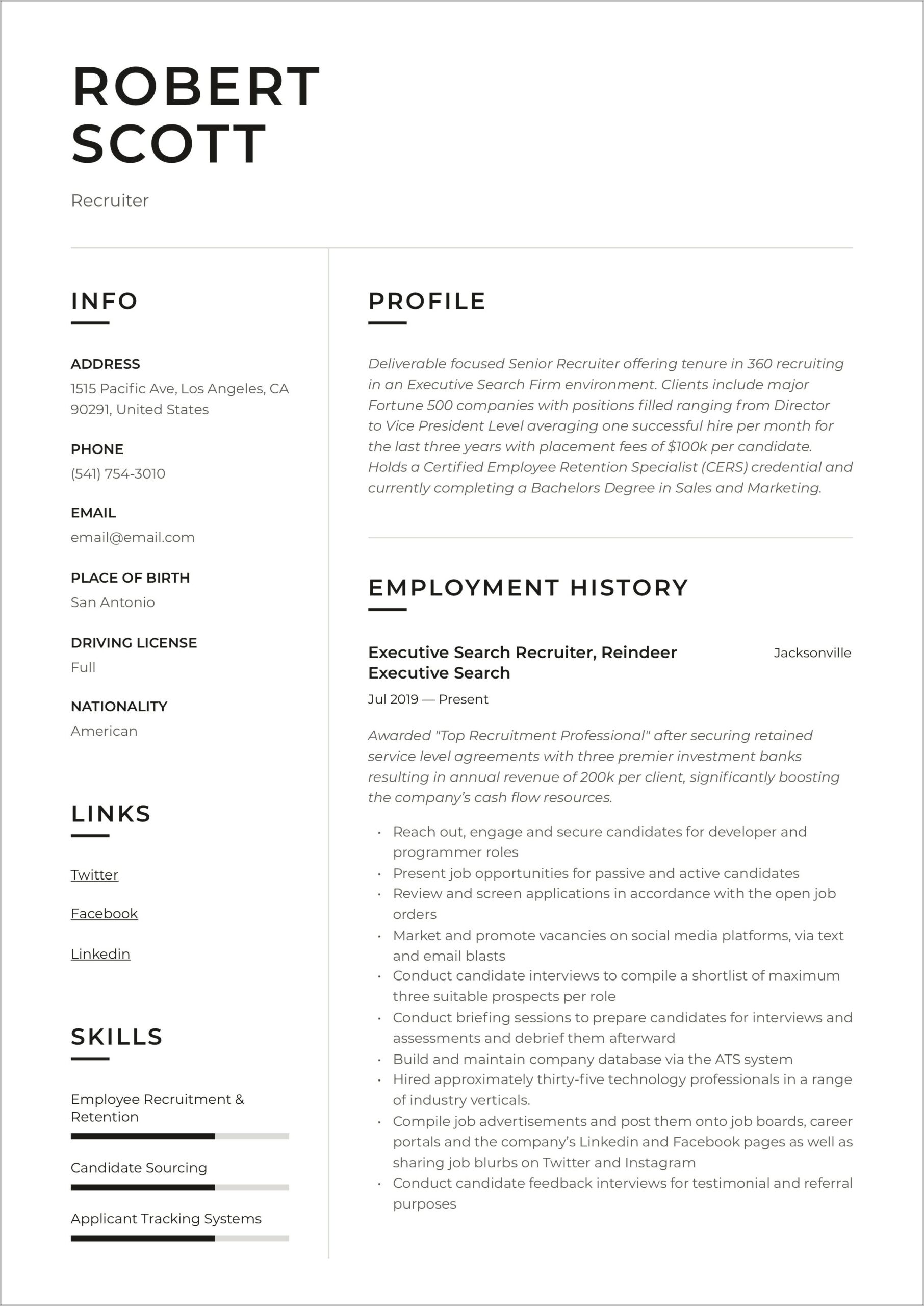 Email Template To Recruiter For Job With Resume